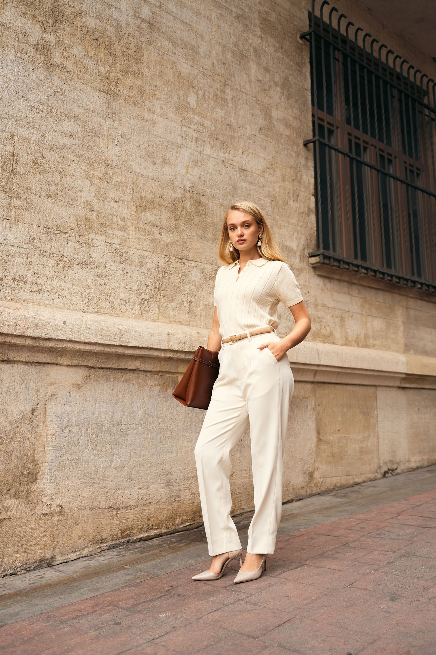 Drop Needle Knit Polo Sweater (WKP-03)