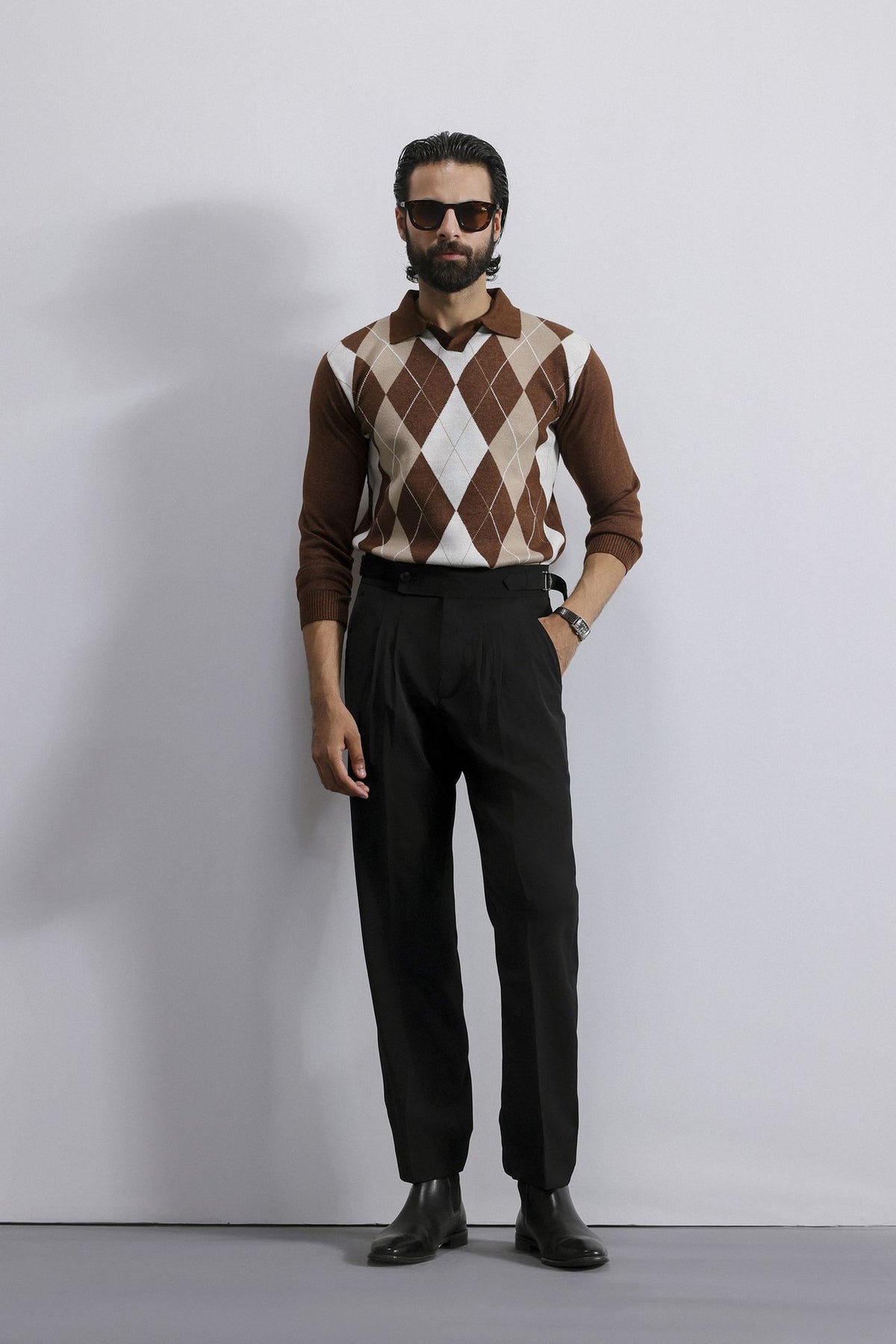 Argyle Knit Polo Sweater