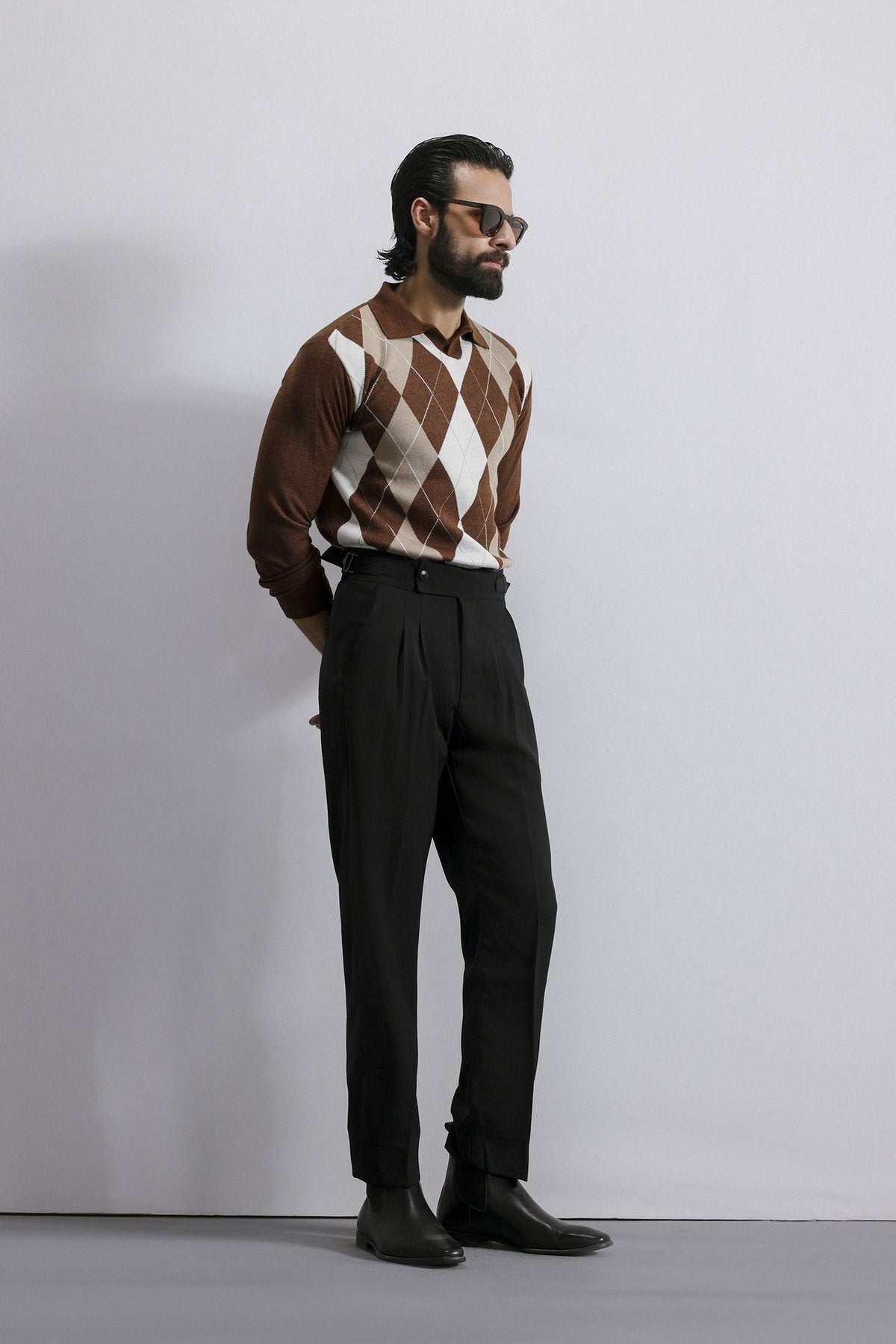 Argyle Knit Polo Sweater