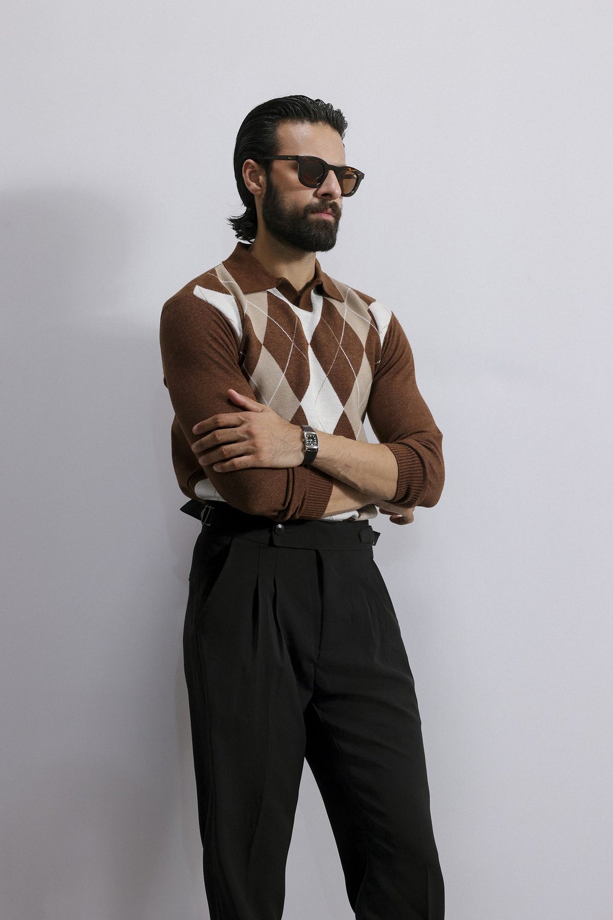 Argyle Knit Polo Sweater