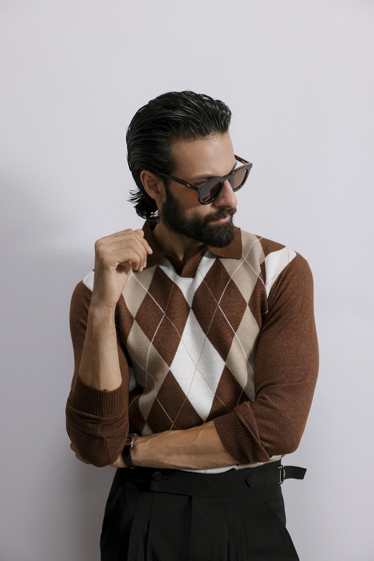 Argyle Knit Polo Sweater