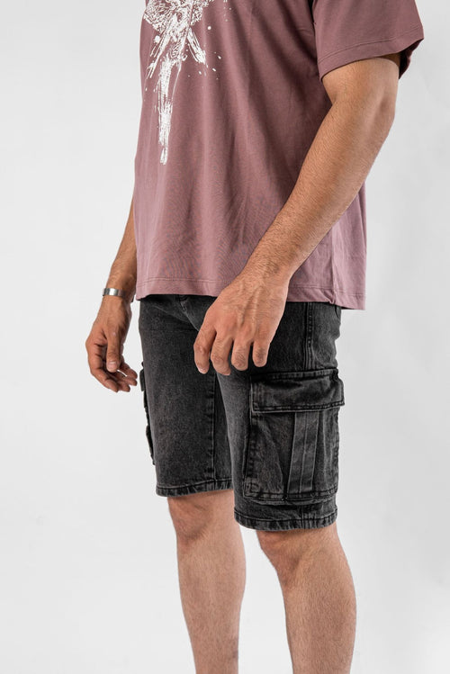 Black Denim Cargo Shorts