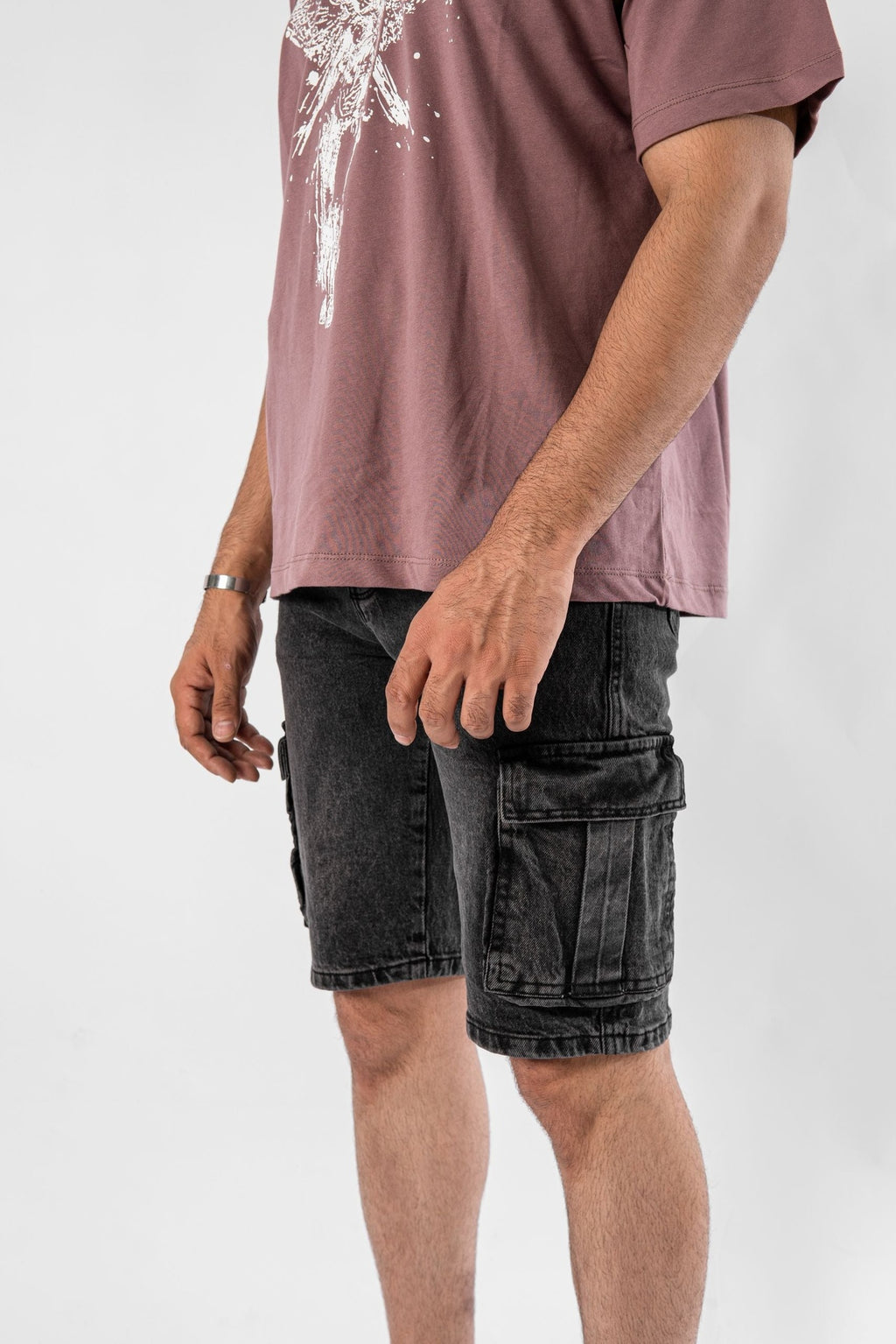 Black Denim Cargo Shorts