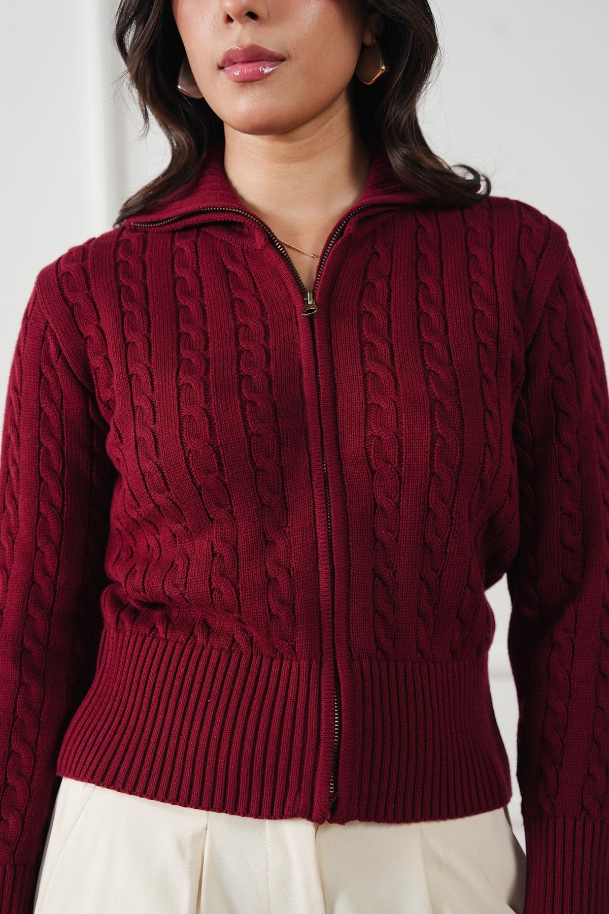 Cable Knit Zip Sweater (WKZ-01)