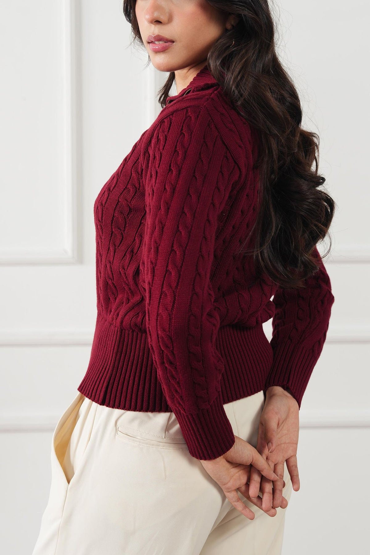 Cable Knit Zip Sweater (WKZ-01)