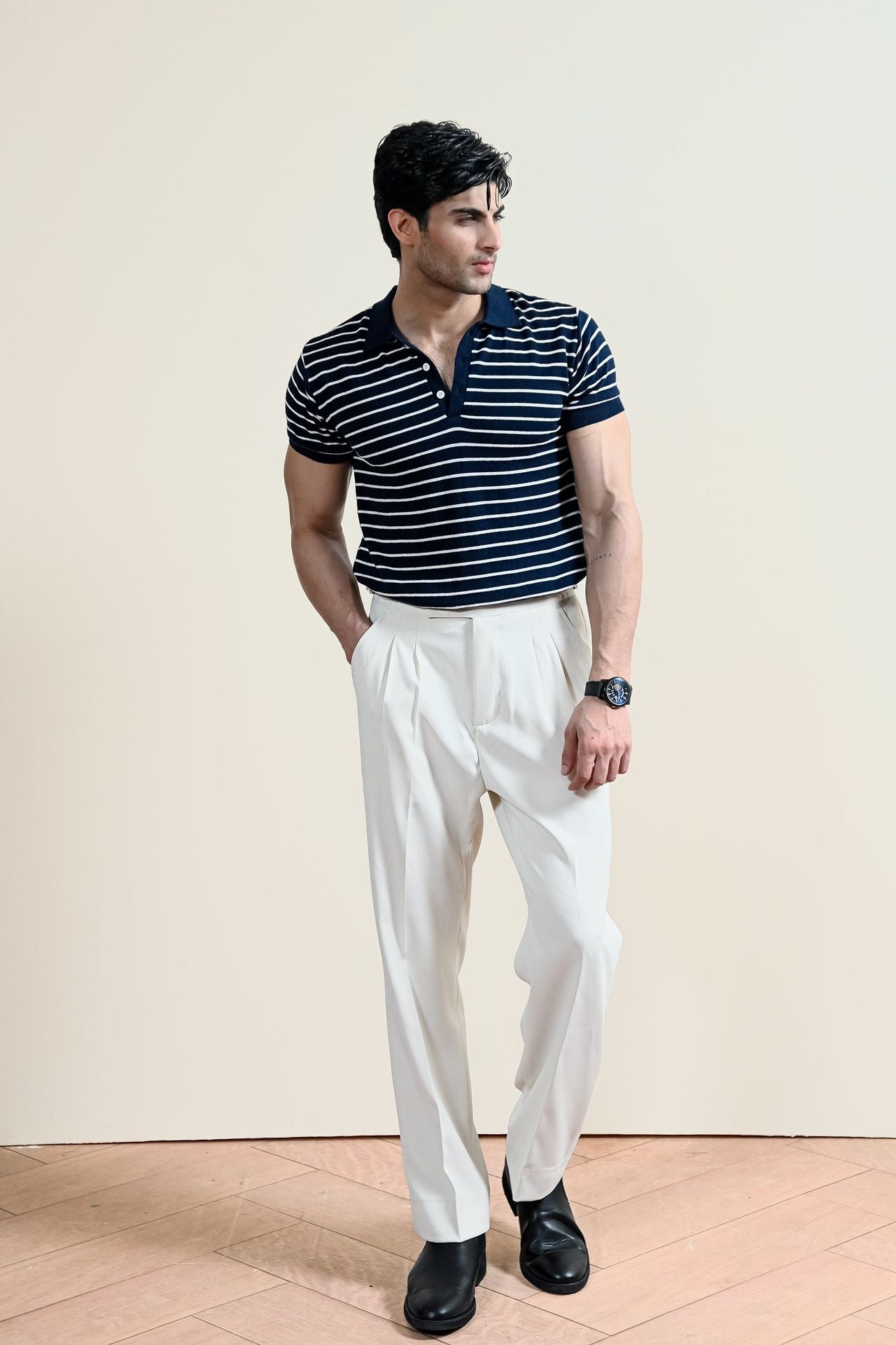 Classic Striped Knit Polo Shirt (MKP-07)