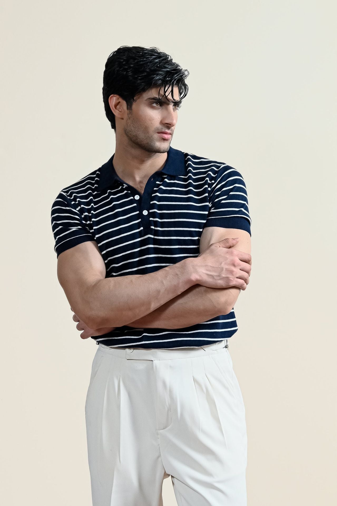 Classic Striped Knit Polo Shirt (MKP-07)