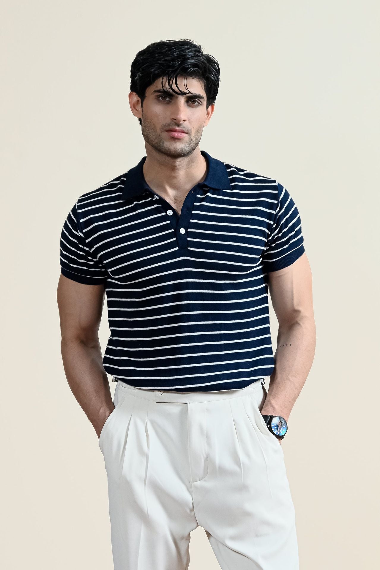 Classic Striped Knit Polo Shirt (MKP-07)