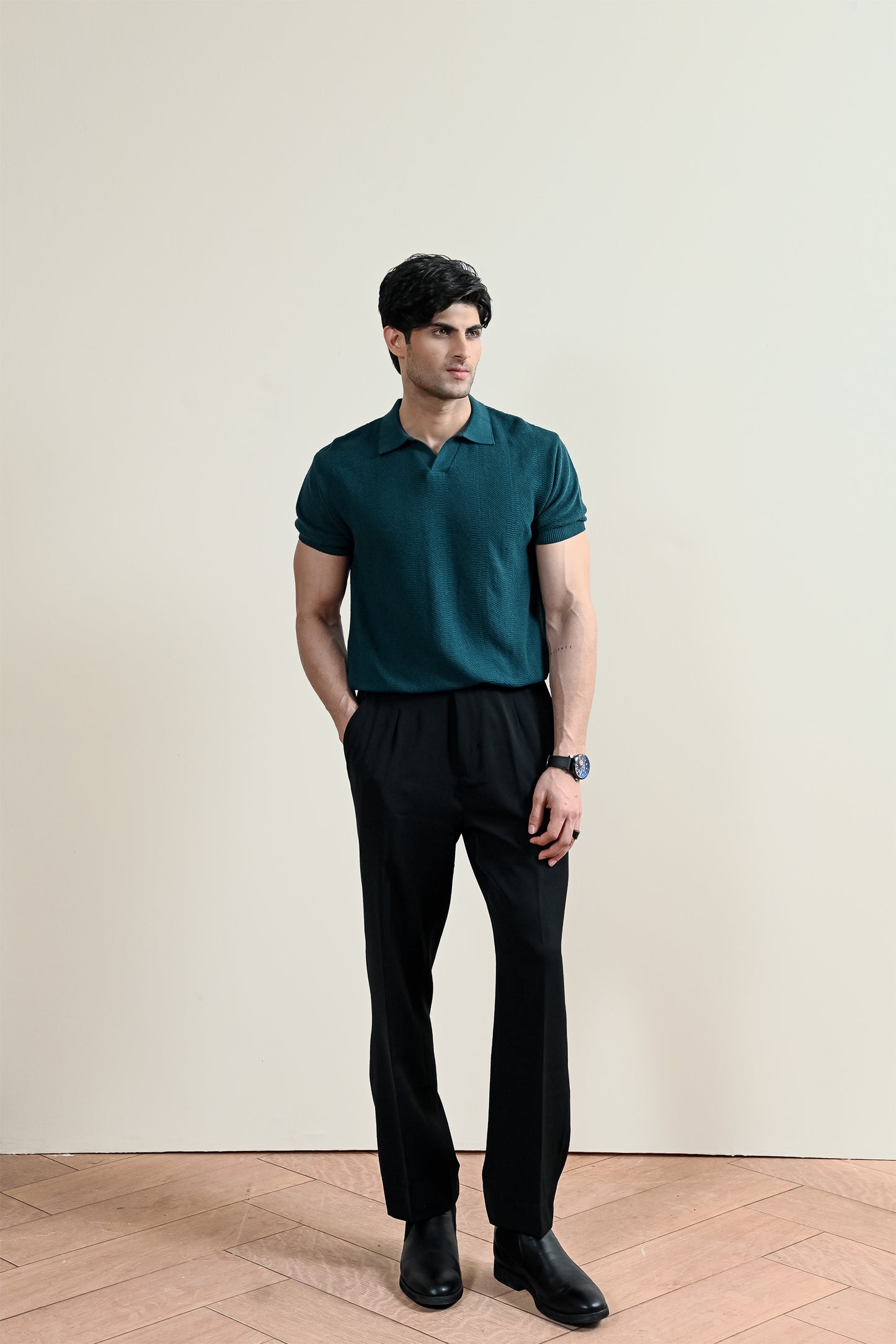 Ribbed Mulberry Knit Polo Shirt (MKP-09)