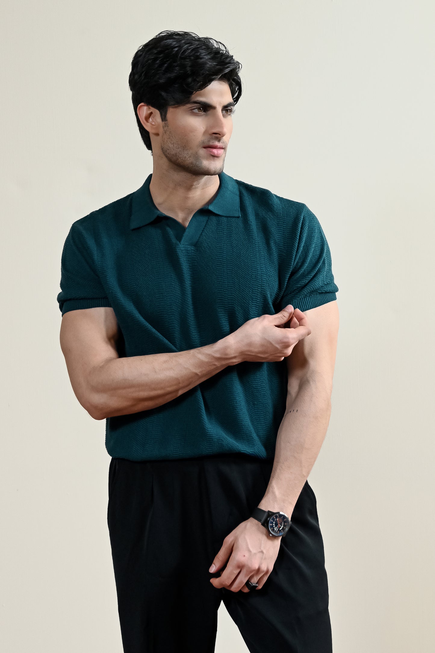 Ribbed Mulberry Knit Polo Shirt (MKP-09)