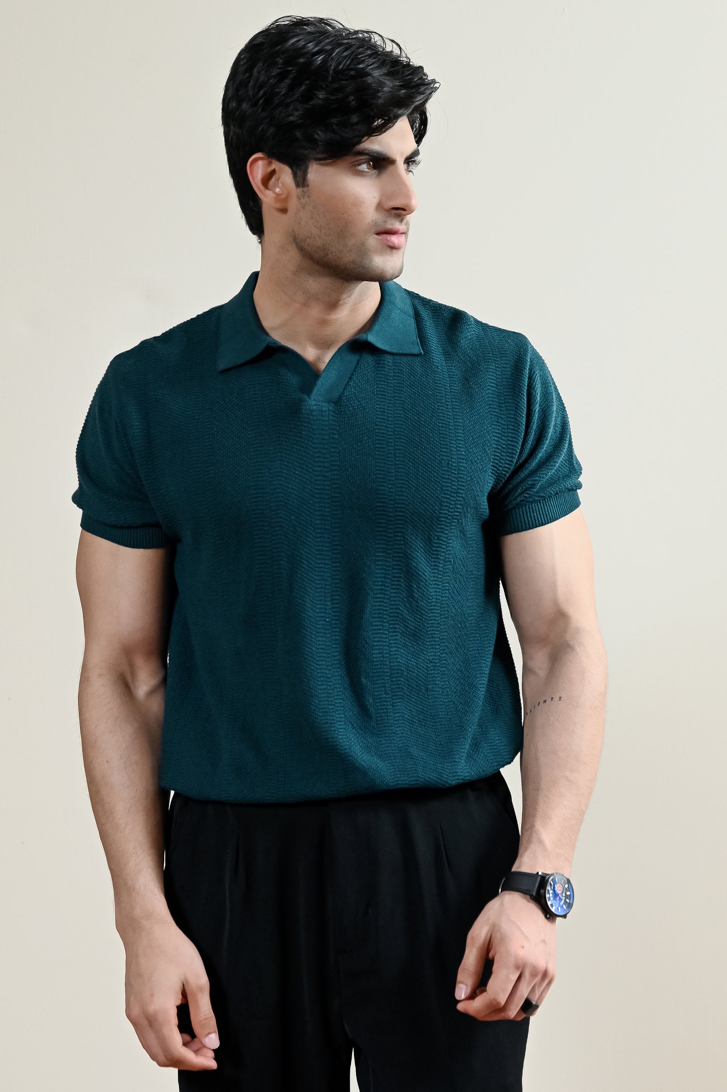 Ribbed Mulberry Knit Polo Shirt (MKP-09)