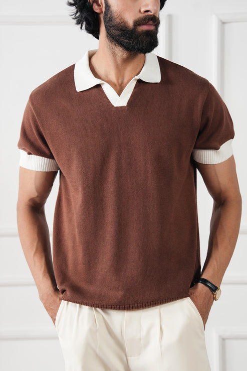 pure cotton Polo Shirt in Coffee brown