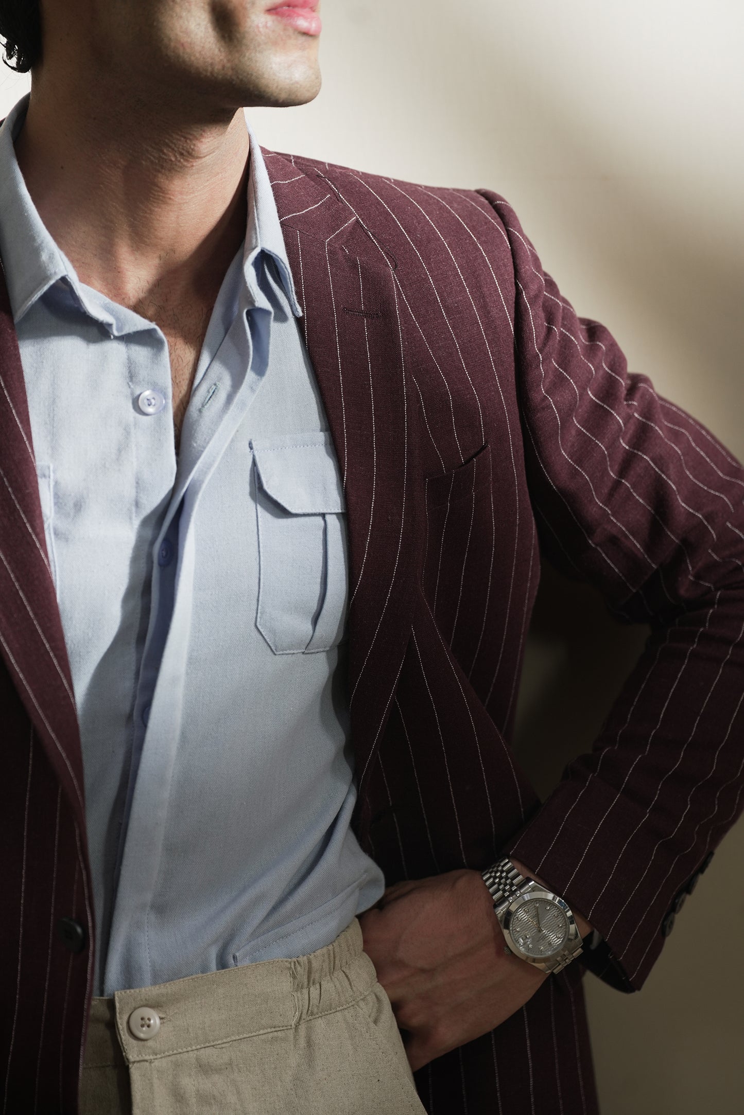Pinstripe Linen Blazer (MLB-05)