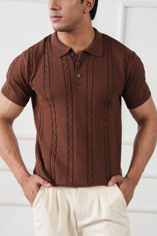 Cable Knit Polo Sweater (MKP-01)