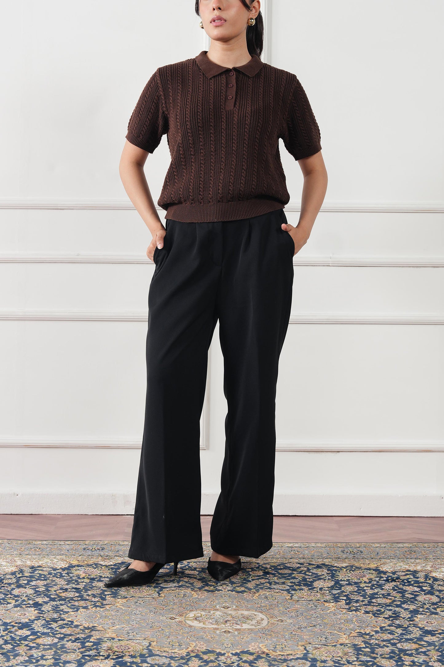 Cable Knit Polo Sweater (WKP-02)