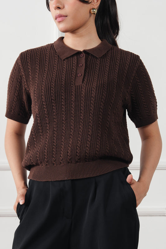 Cable Knit Polo Sweater (WKP-02)
