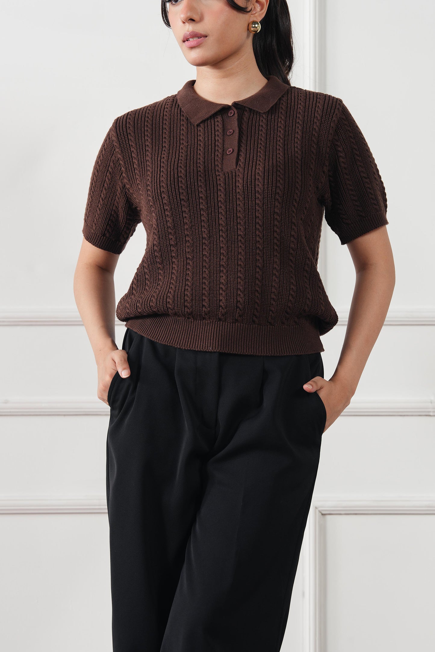 Cable Knit Polo Sweater (WKP-02)