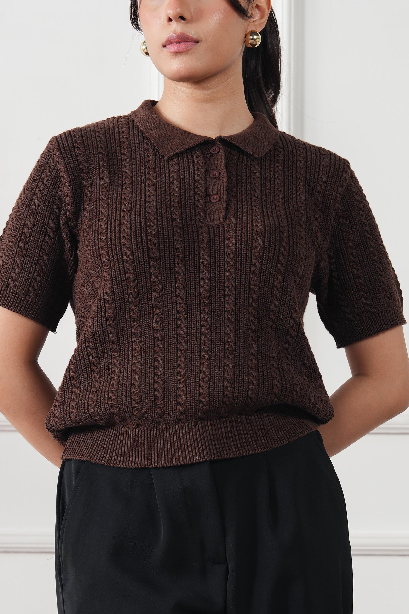 Cable Knit Polo Shirt (WKP-02)
