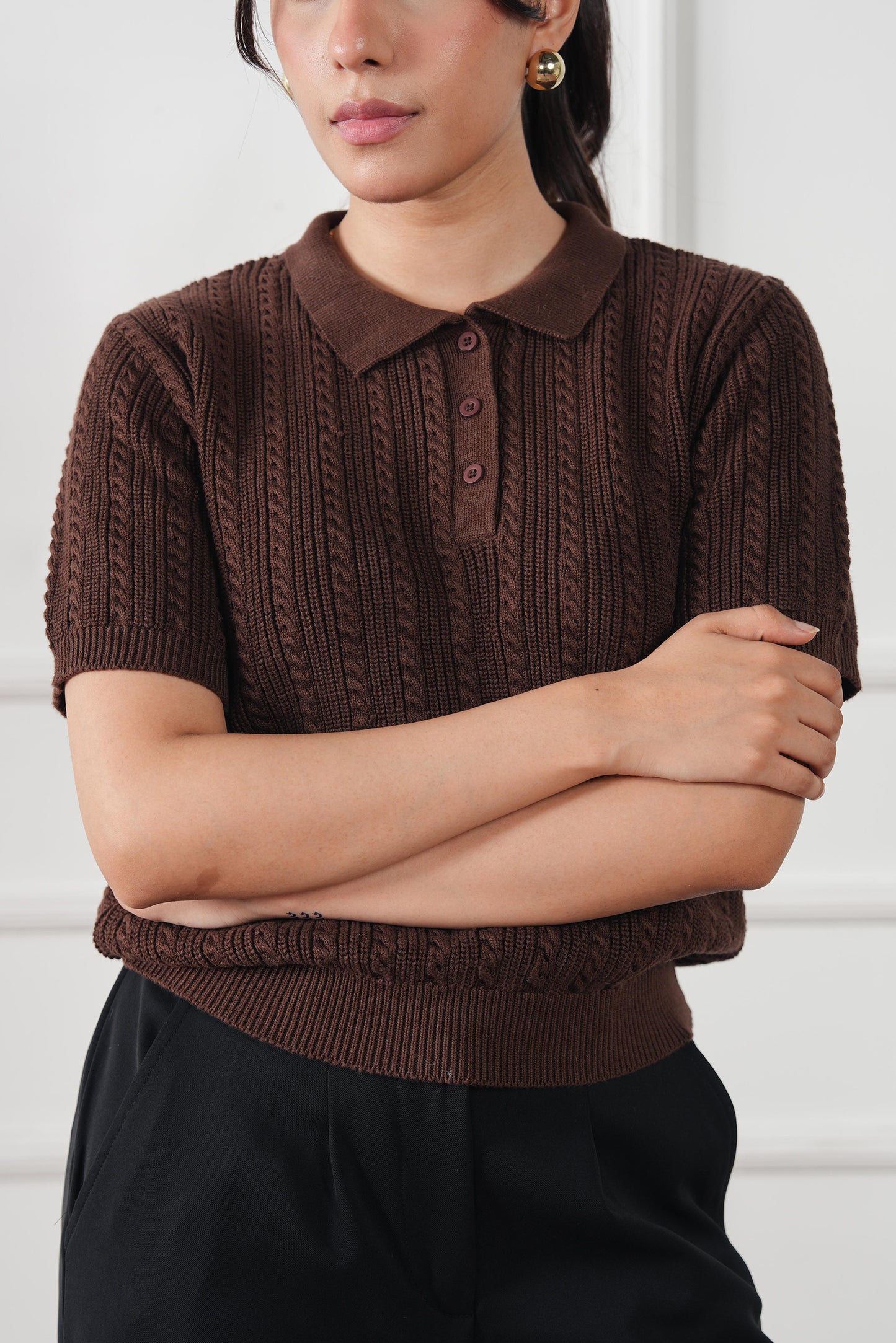 Cable Knit Polo Sweater (WKP-02)