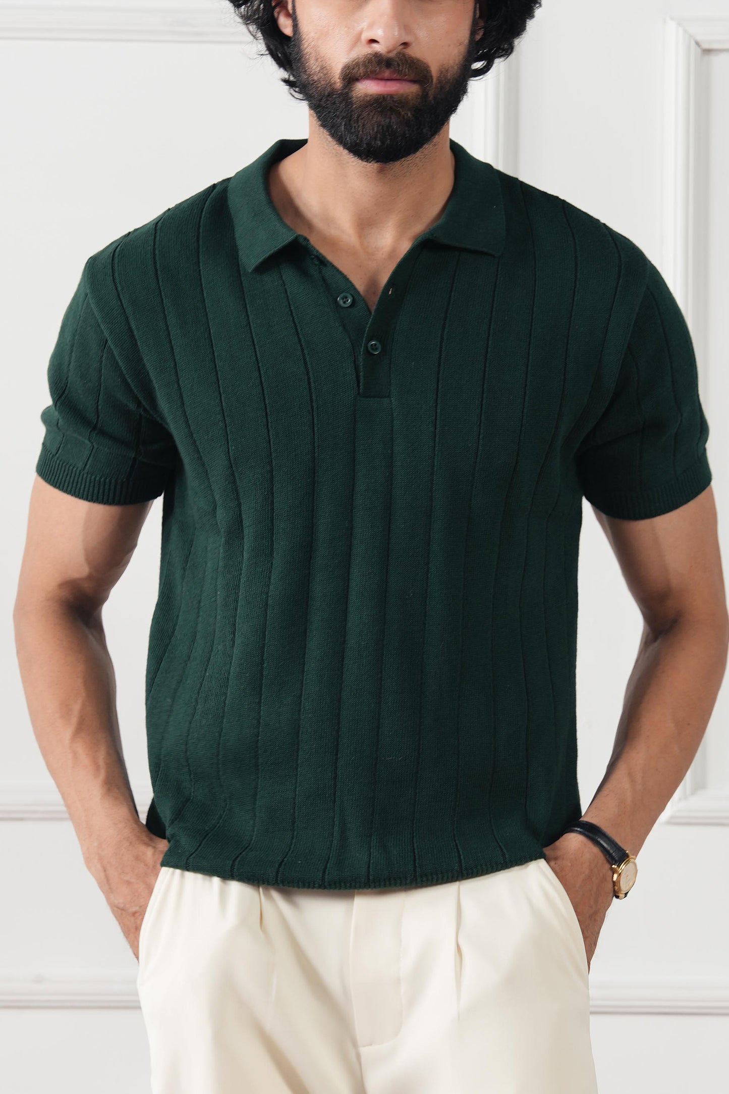 Drop Needle Knit Polo Sweater (MKP-12)