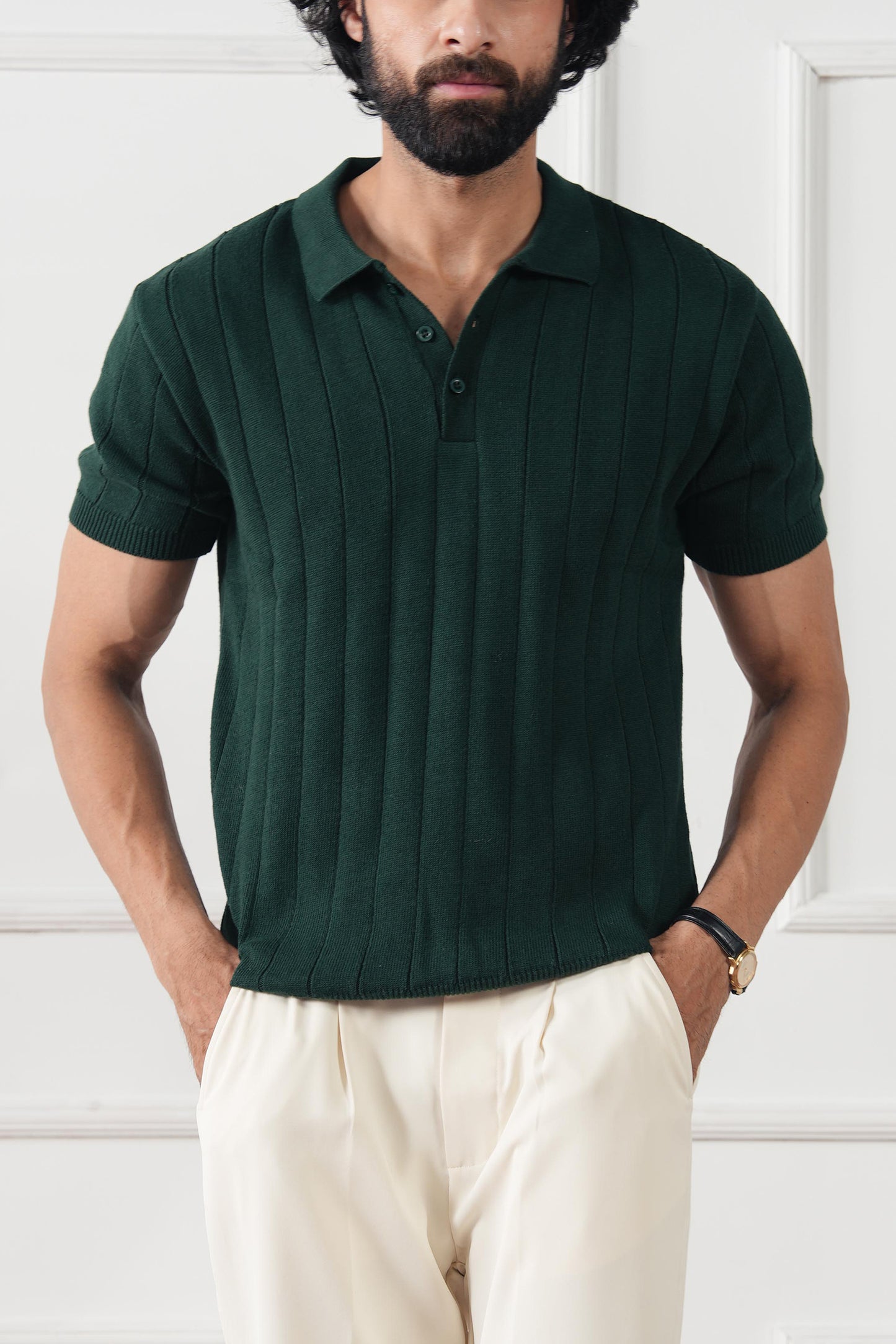 Drop Needle Knit Polo Sweater (MKP-12)