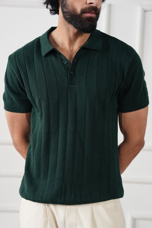 Drop Needle Knit Polo Sweater (MKP-12)