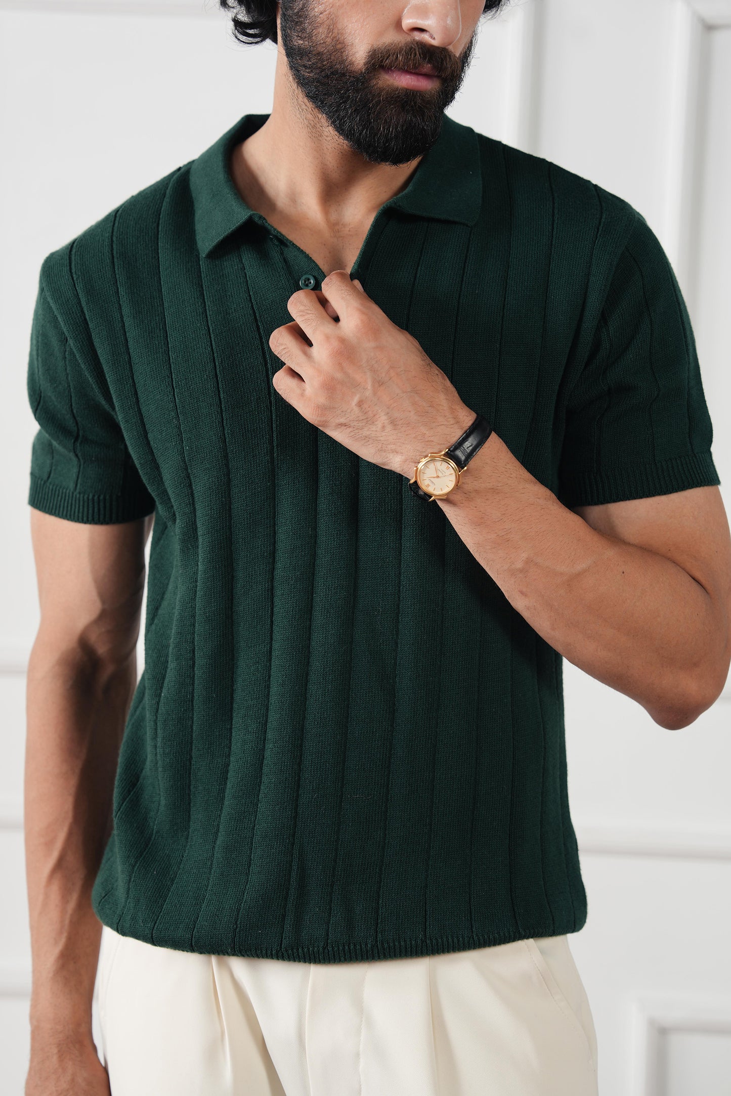 Drop Needle Knit Polo Sweater (MKP-12)