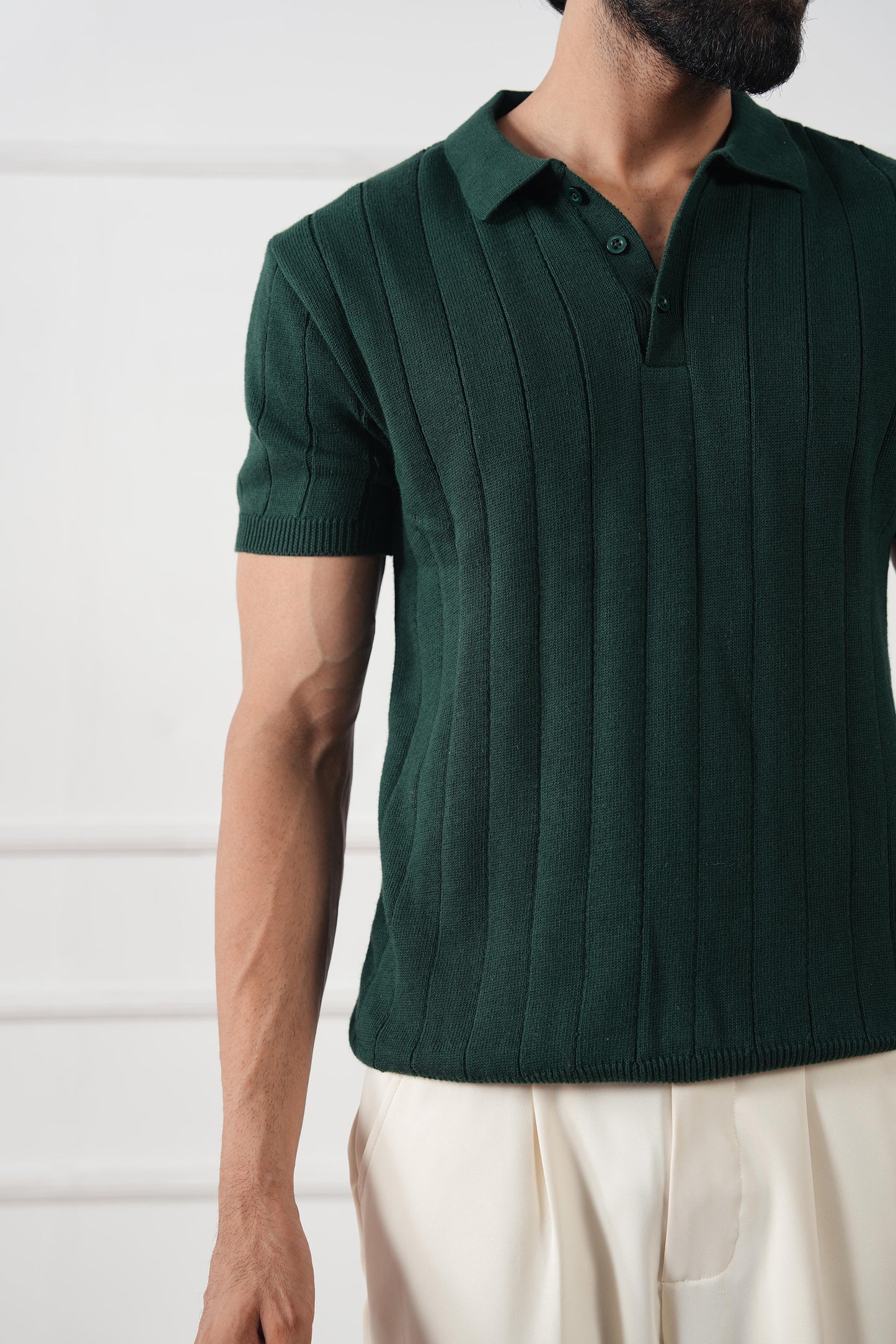 Drop Needle Knit Polo Sweater (MKP-12)