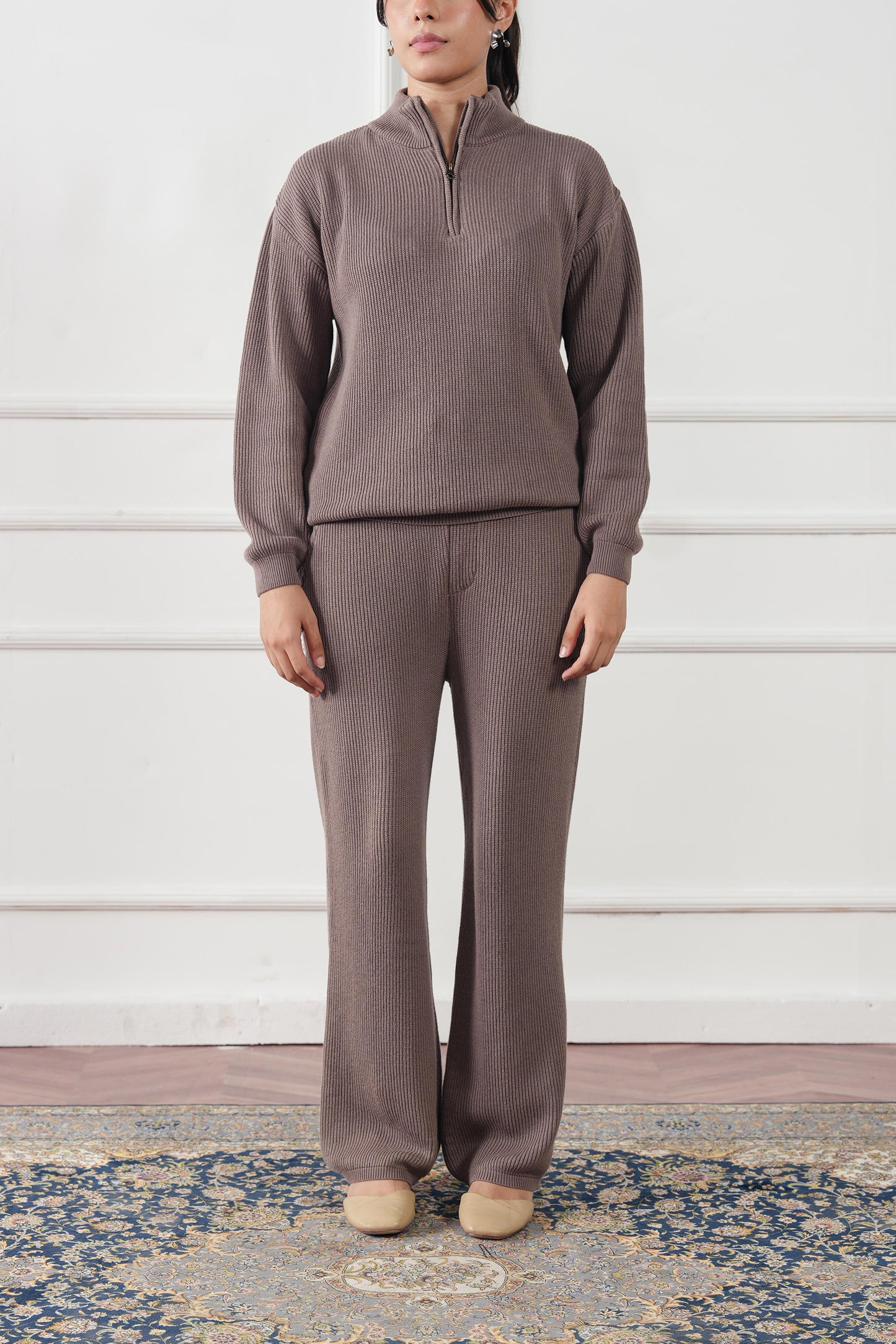 Quarter Zip Ribbed Knit Sweater (WKS-01)