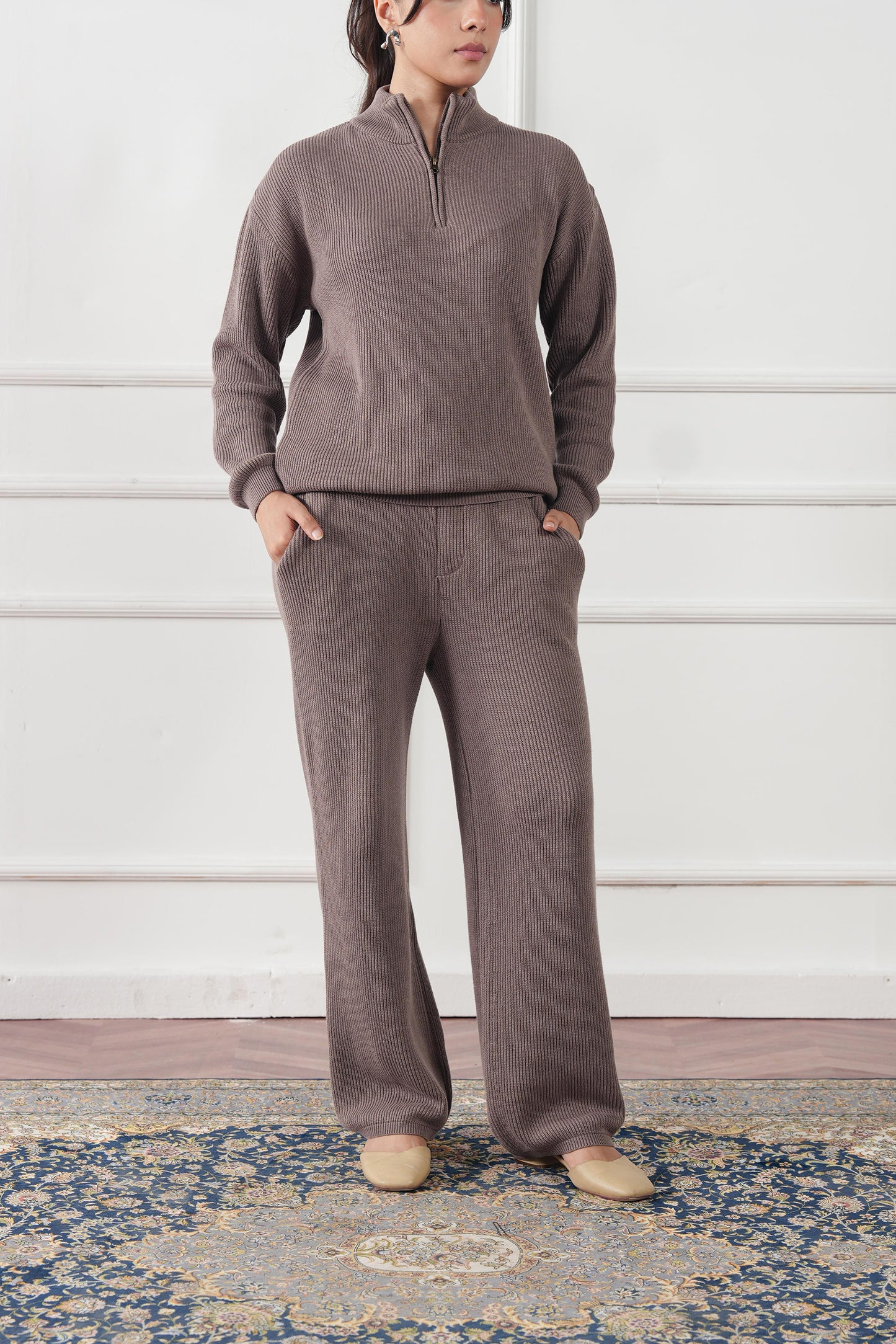 Quarter Zip Ribbed Knit Sweater (WKS-01)