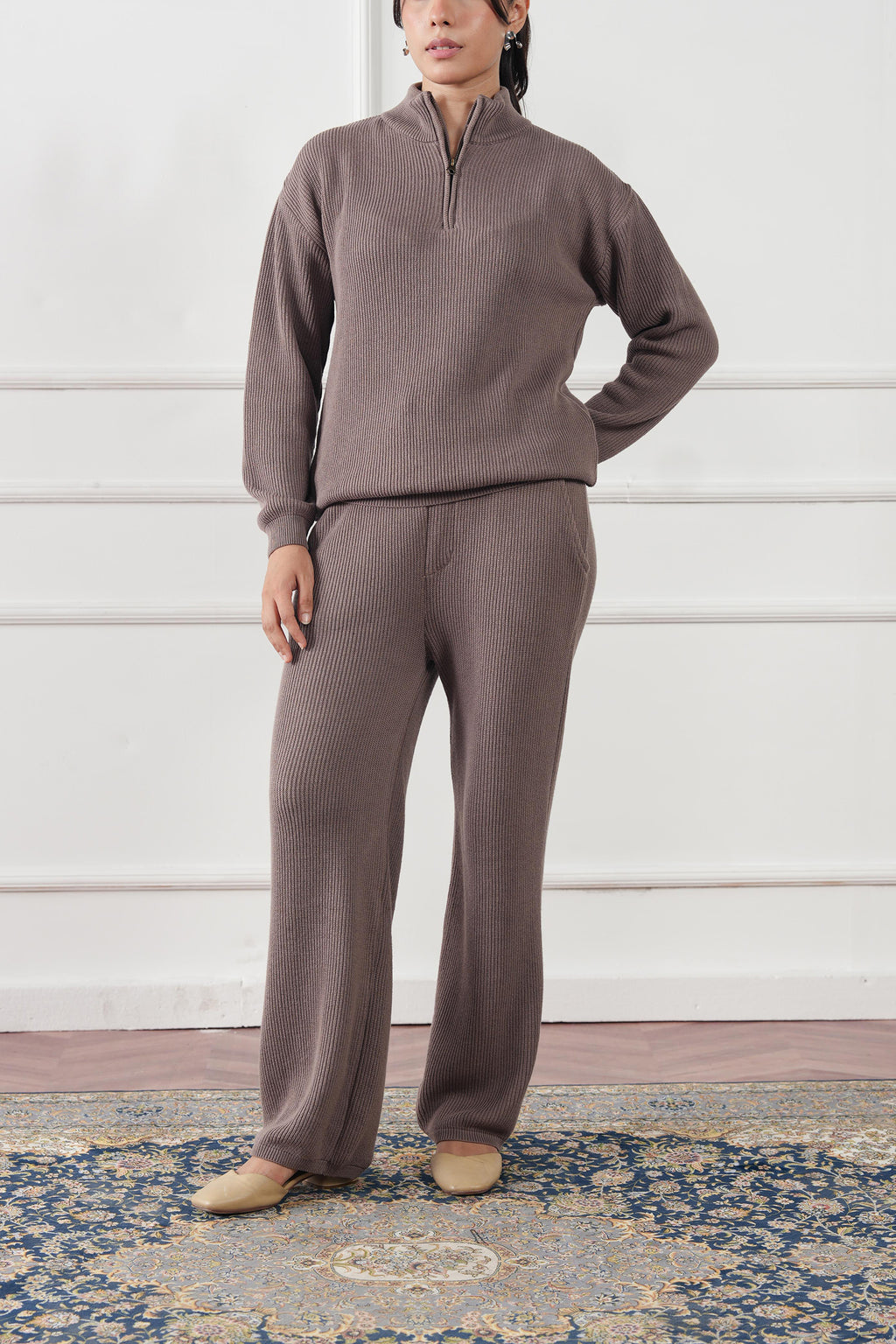 Quarter Zip Ribbed Knit Sweater (WKS-01)