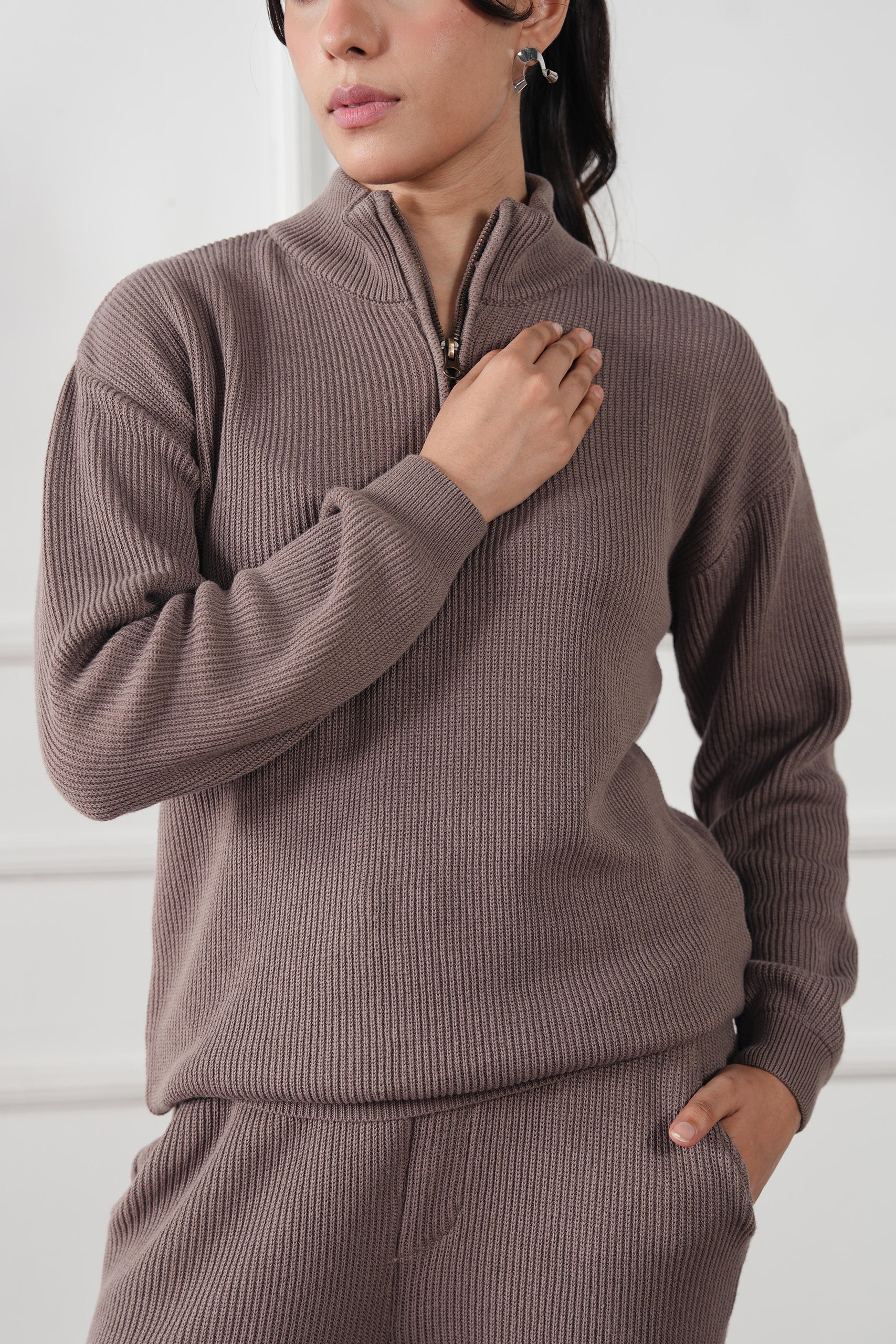 Quarter Zip Ribbed Knit Sweater (WKS-01)
