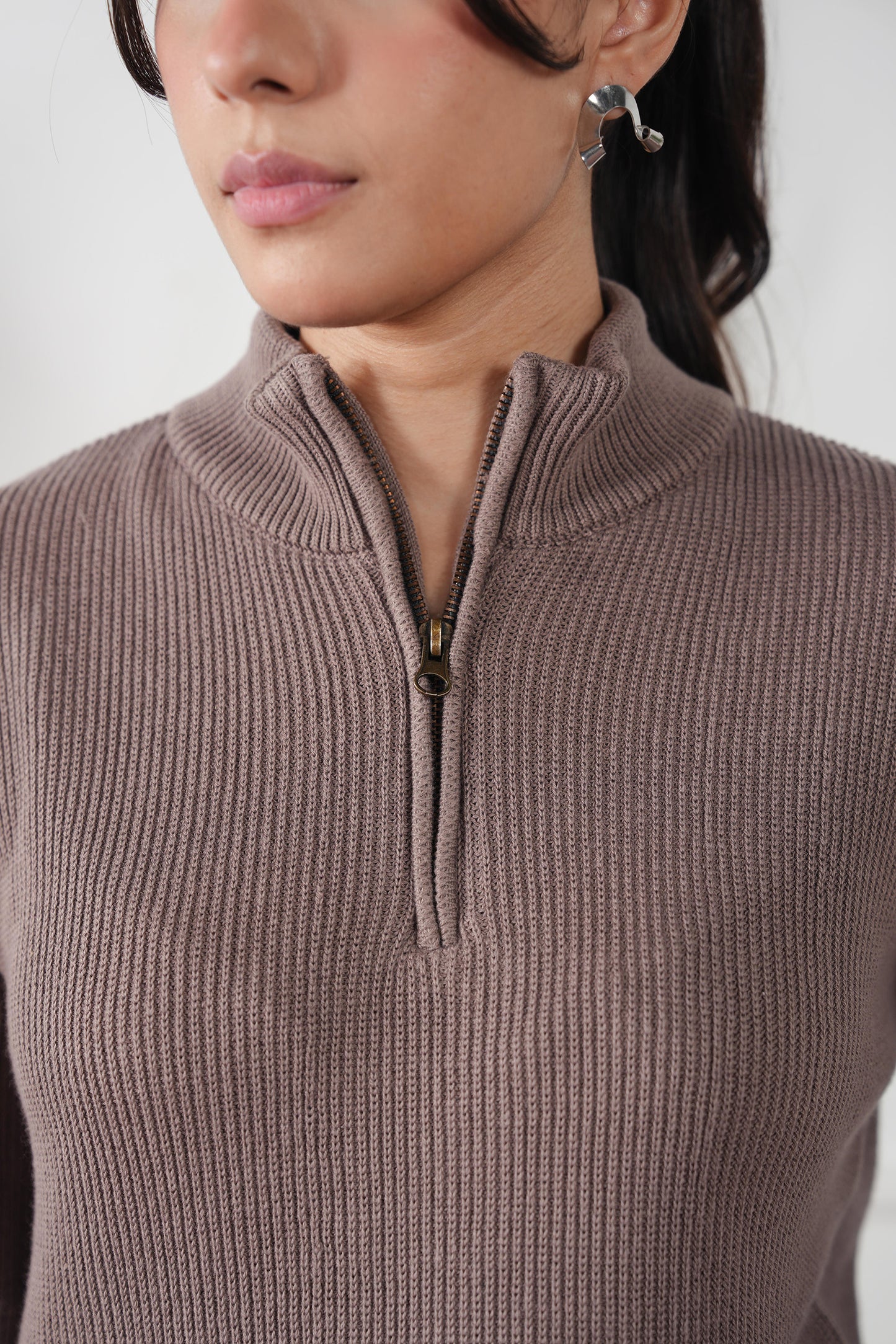 Quarter Zip Ribbed Knit Sweater (WKS-01)