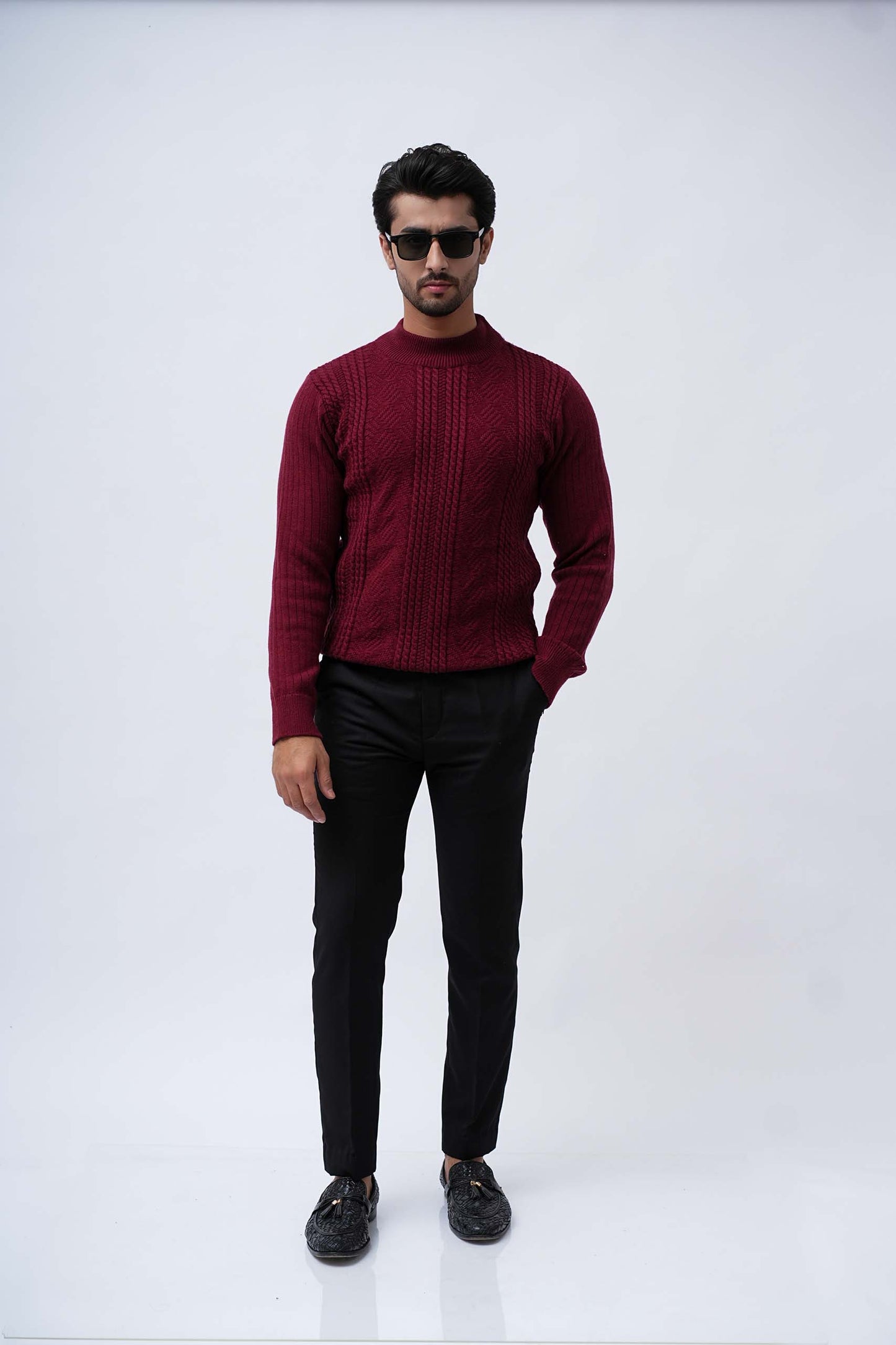 Redwine Mock Neck Knitted Sweater