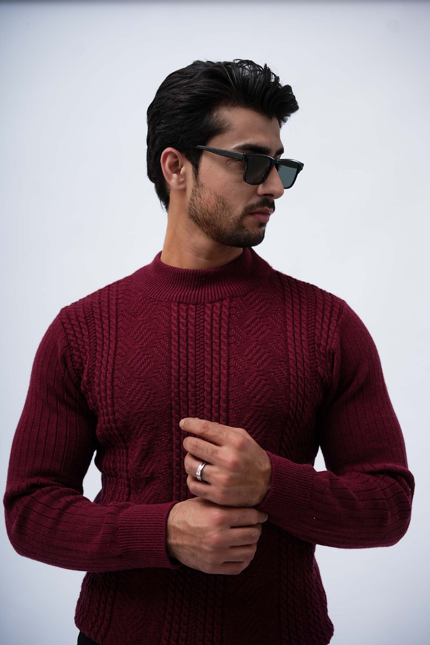 Redwine Mock Neck Knitted Sweater