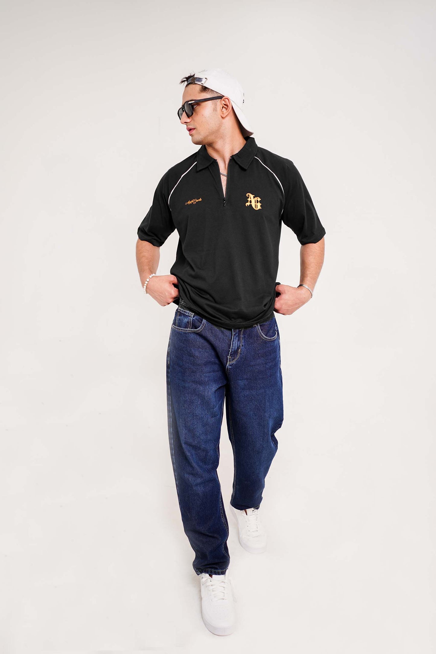 Black Zipper Oversized Polo Shirt