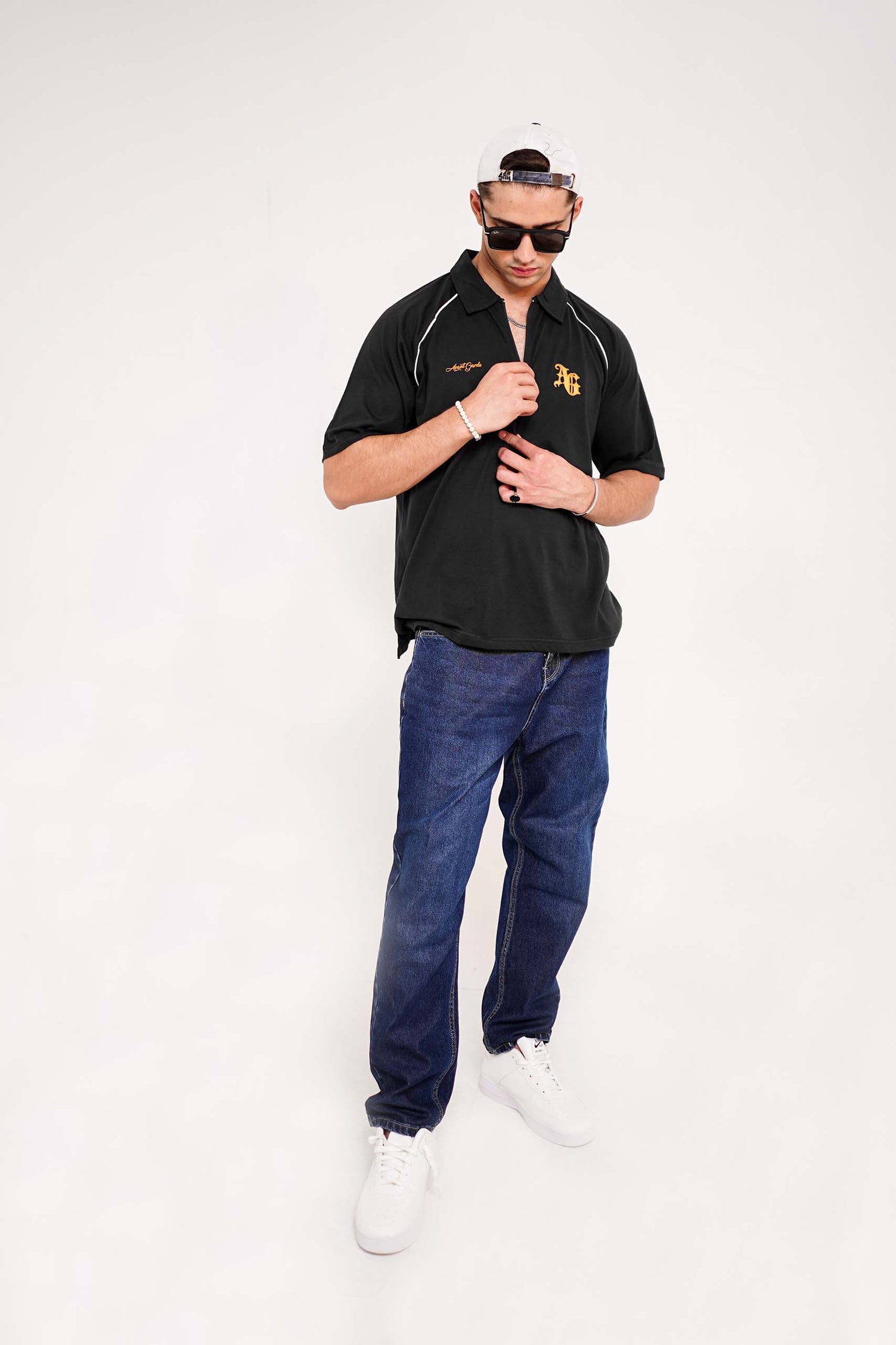 Black Zipper Oversized Polo Shirt