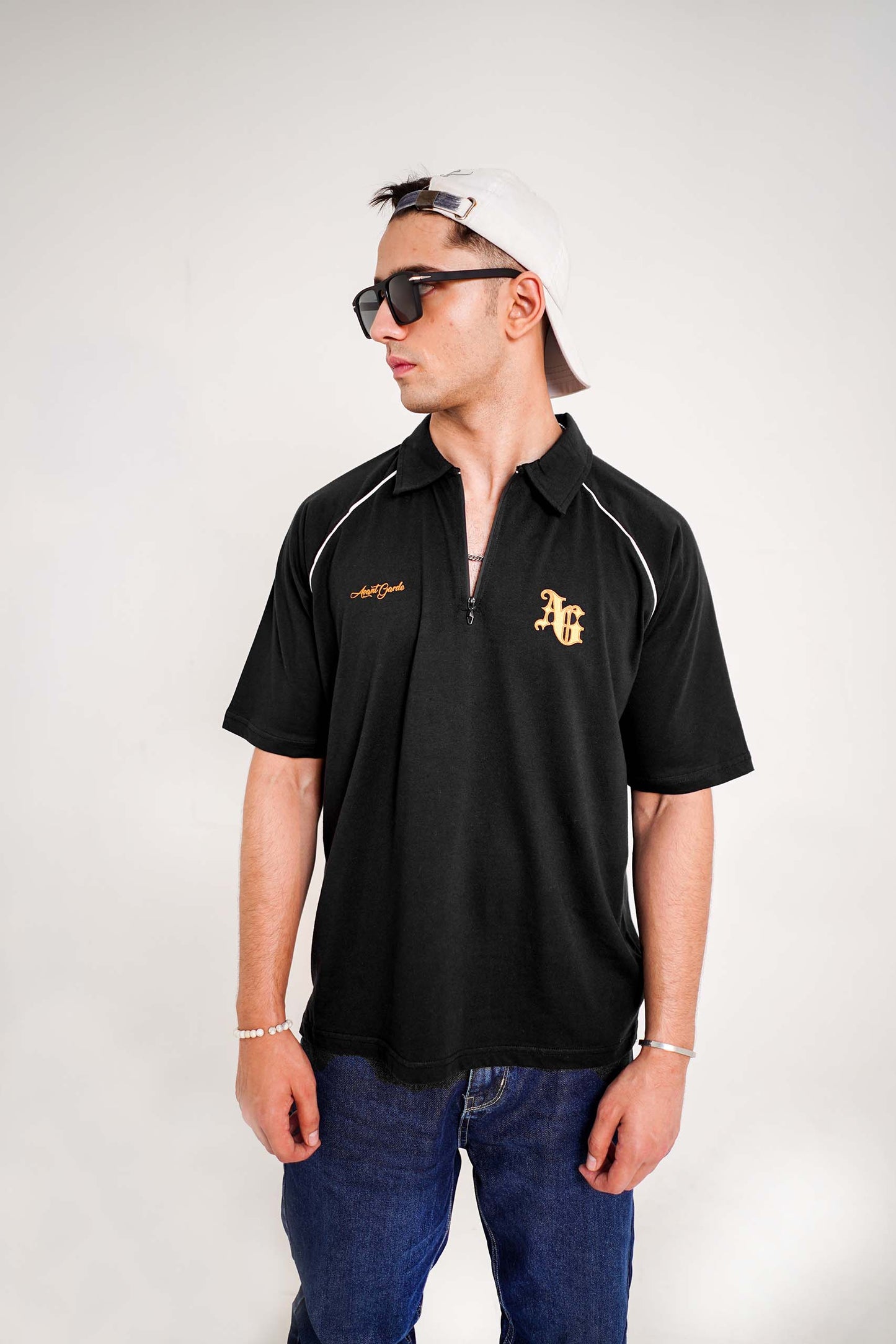 Black Zipper Oversized Polo Shirt