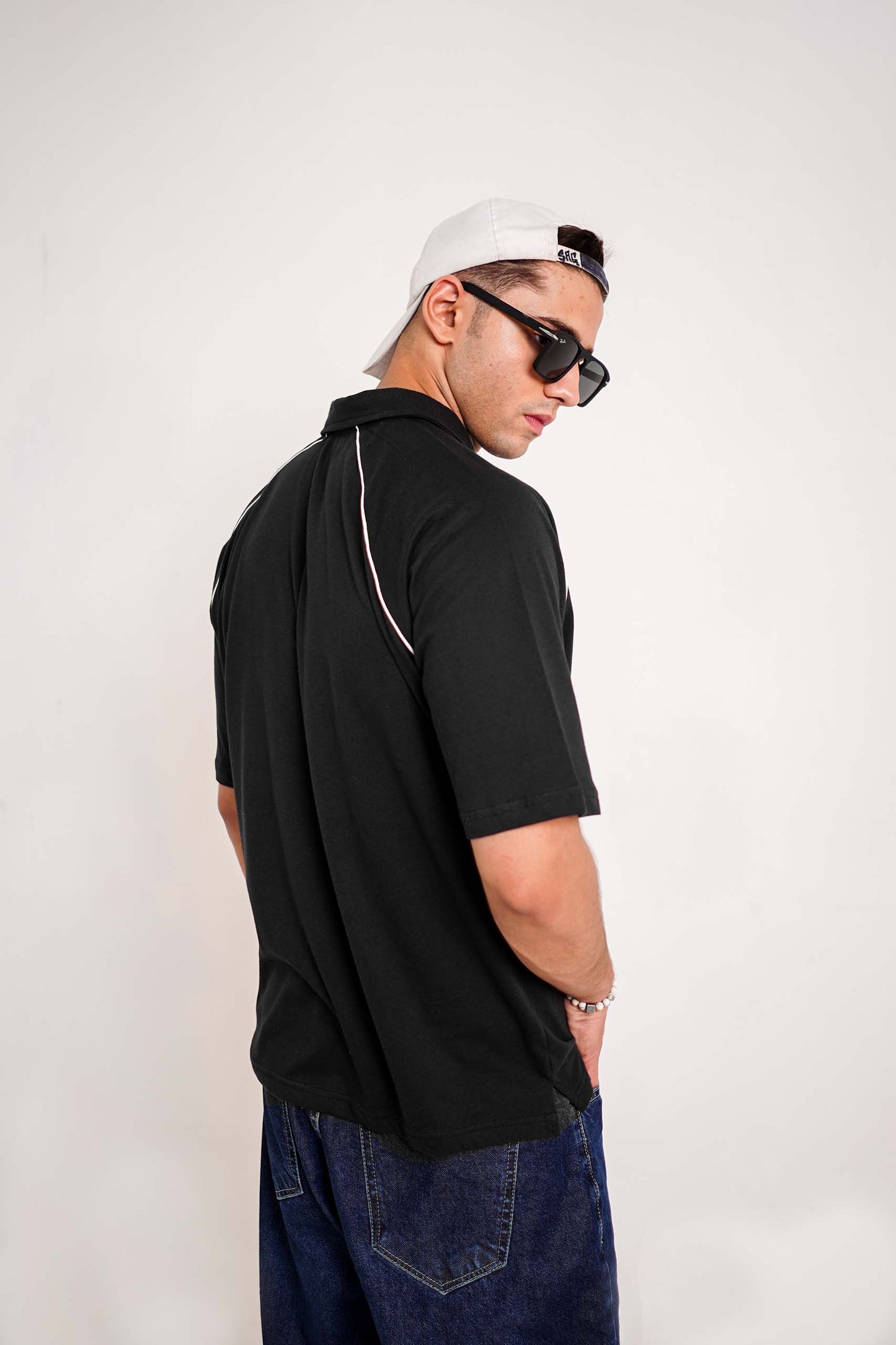 Black Zipper Oversized Polo Shirt