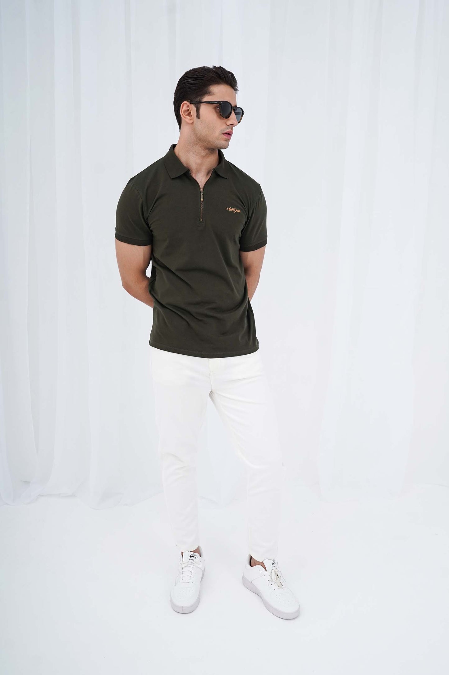 Olive Green Zipper Flex Polo Shirt (PS038)