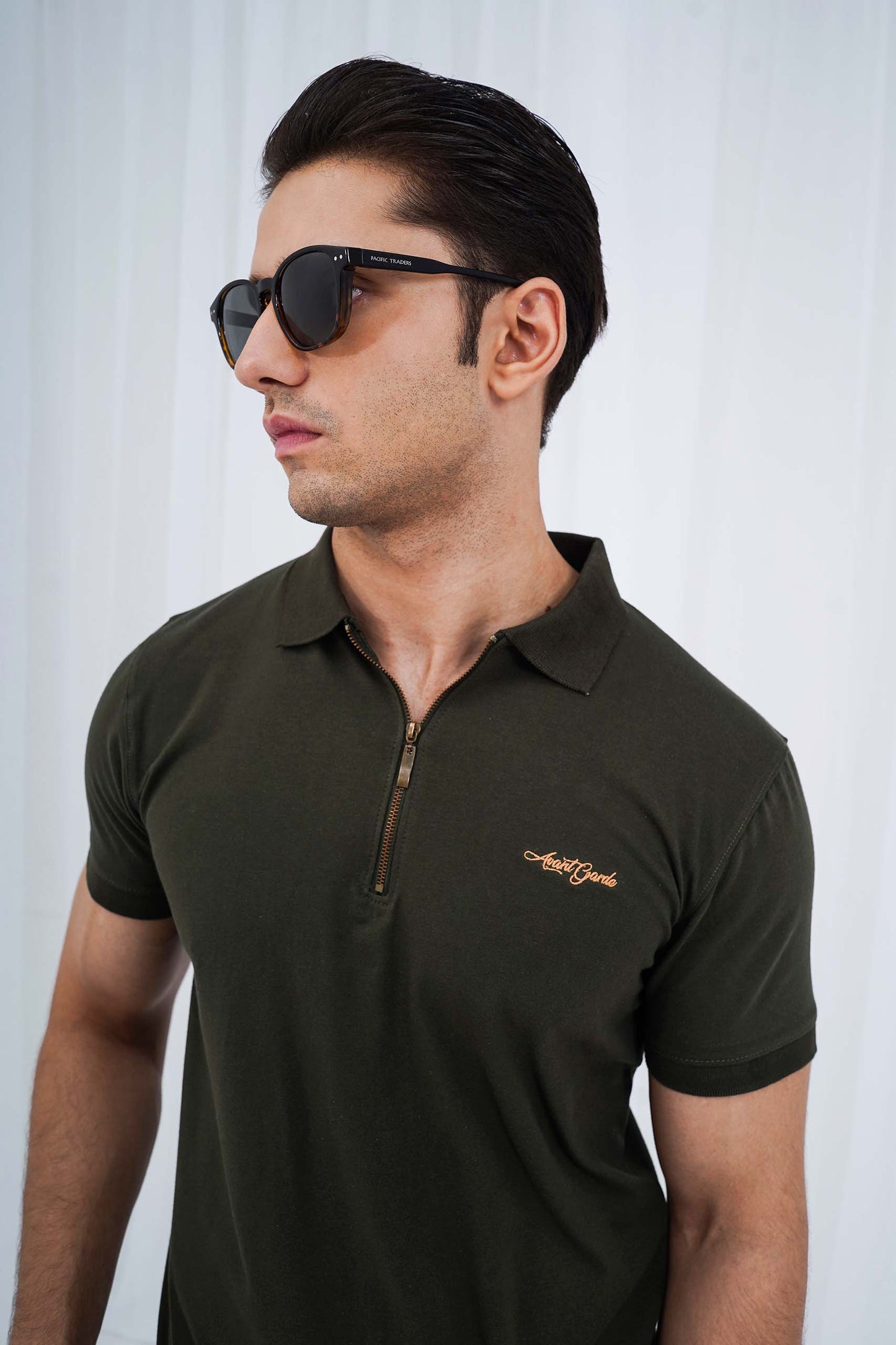 Olive Green Zipper Flex Polo Shirt (PS038)