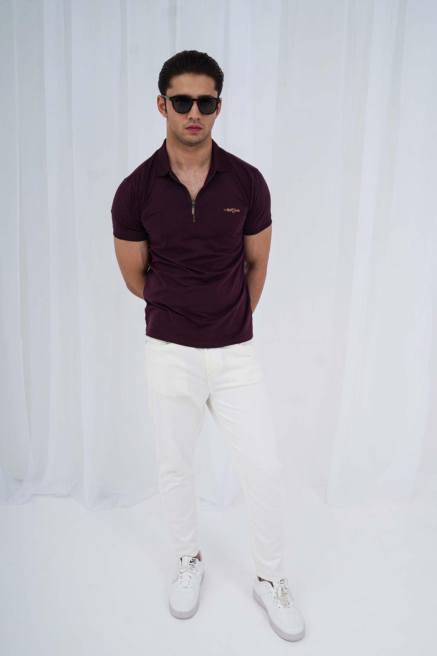 Burgundy Zipper Flex Polo Shirt (PS037)