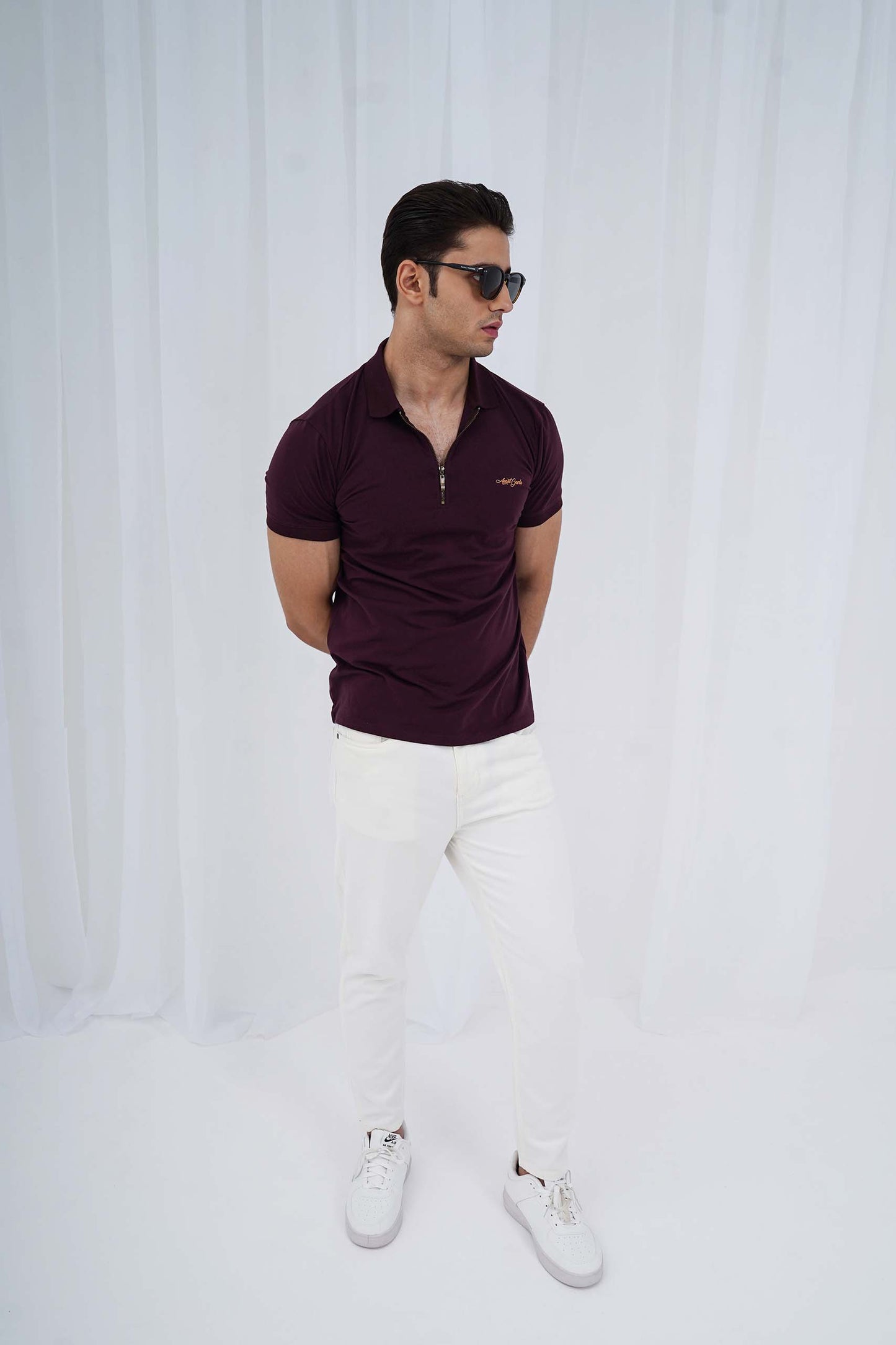 Burgundy Zipper Flex Polo Shirt (PS037)