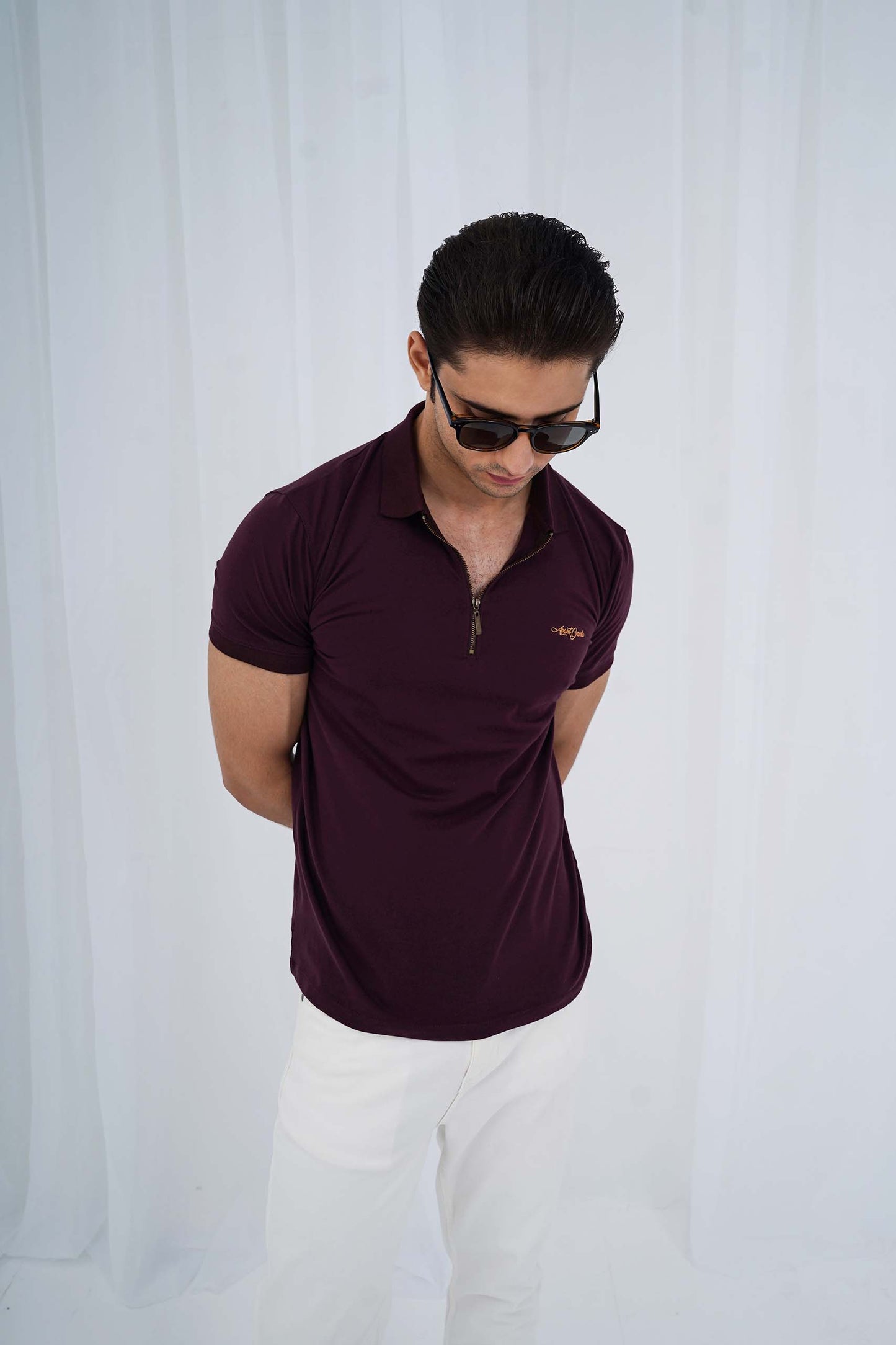 Burgundy Zipper Flex Polo Shirt (PS037)