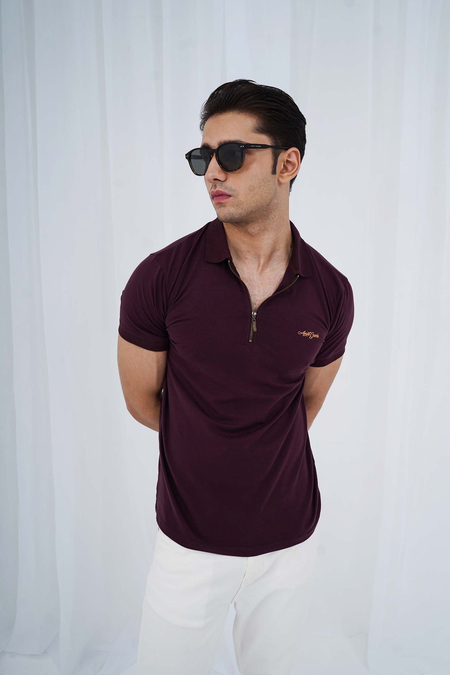 Burgundy Zipper Flex Polo Shirt (PS037)