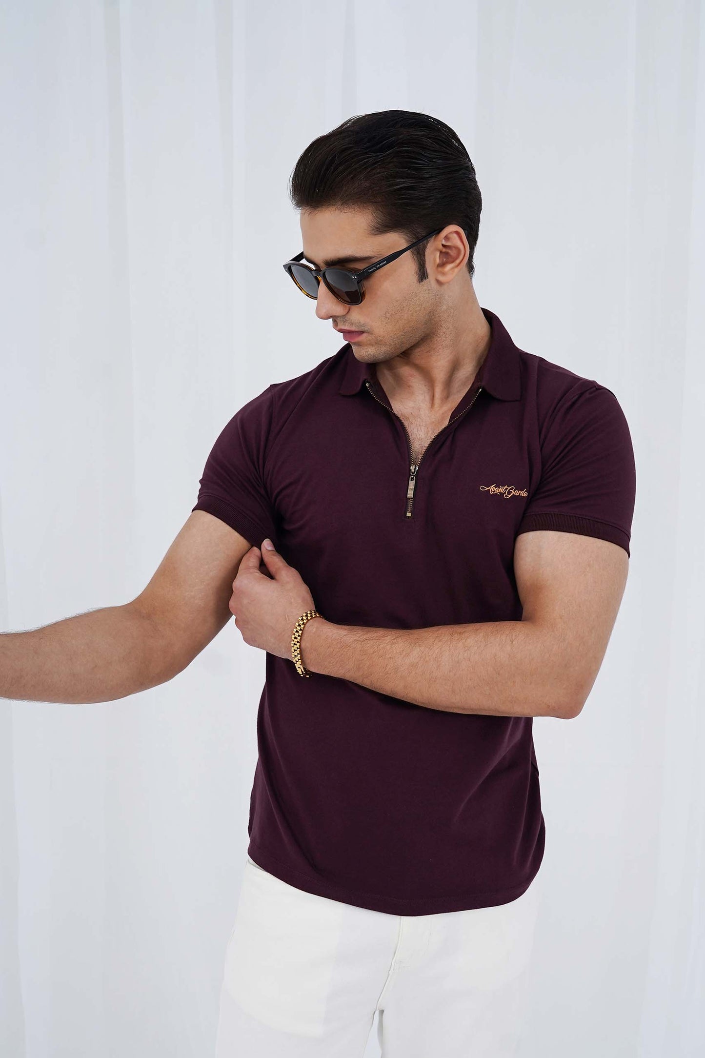 Burgundy Zipper Flex Polo Shirt (PS037)