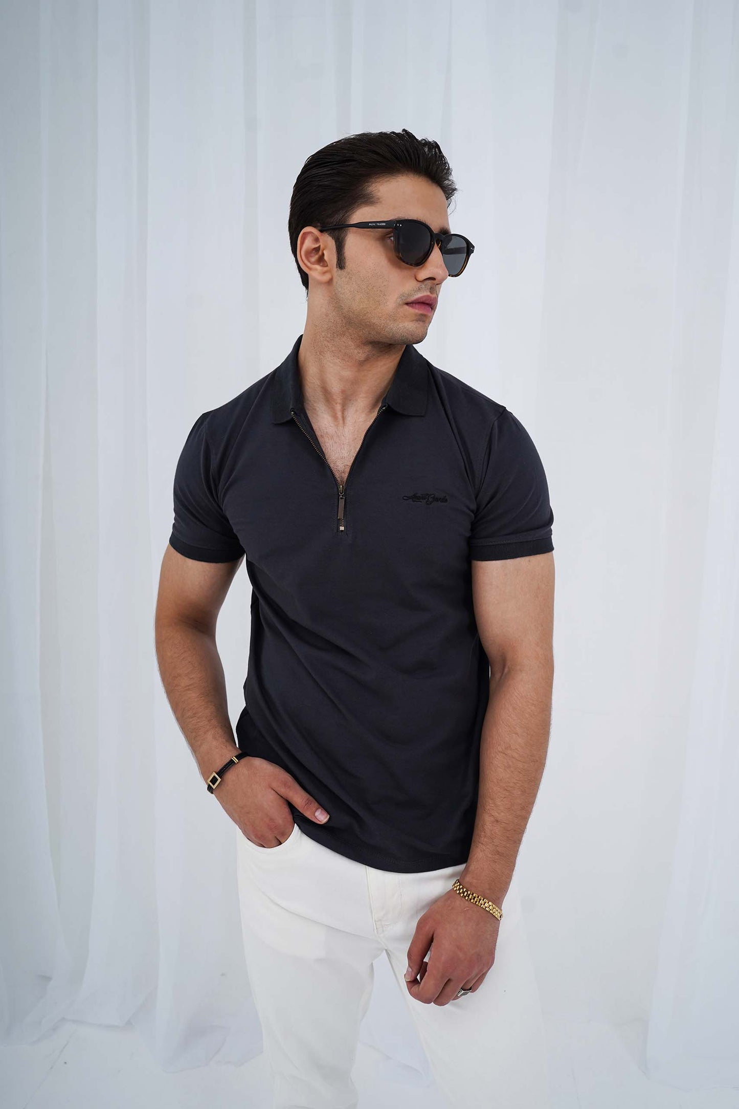 Charcoal Zipper Flex Polo Shirt (PS036)