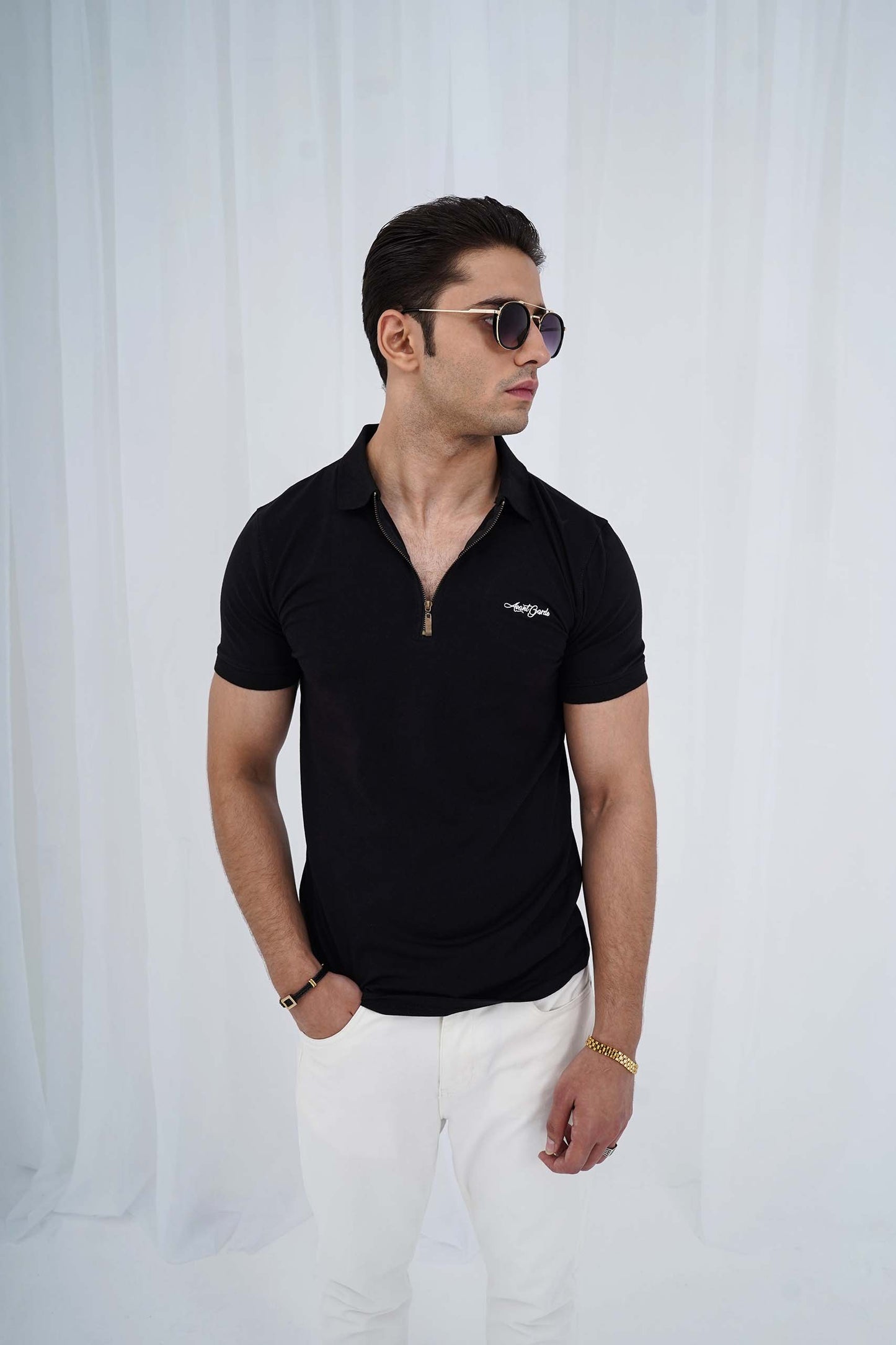 Black Zipper Flex Polo Shirt (PS034)