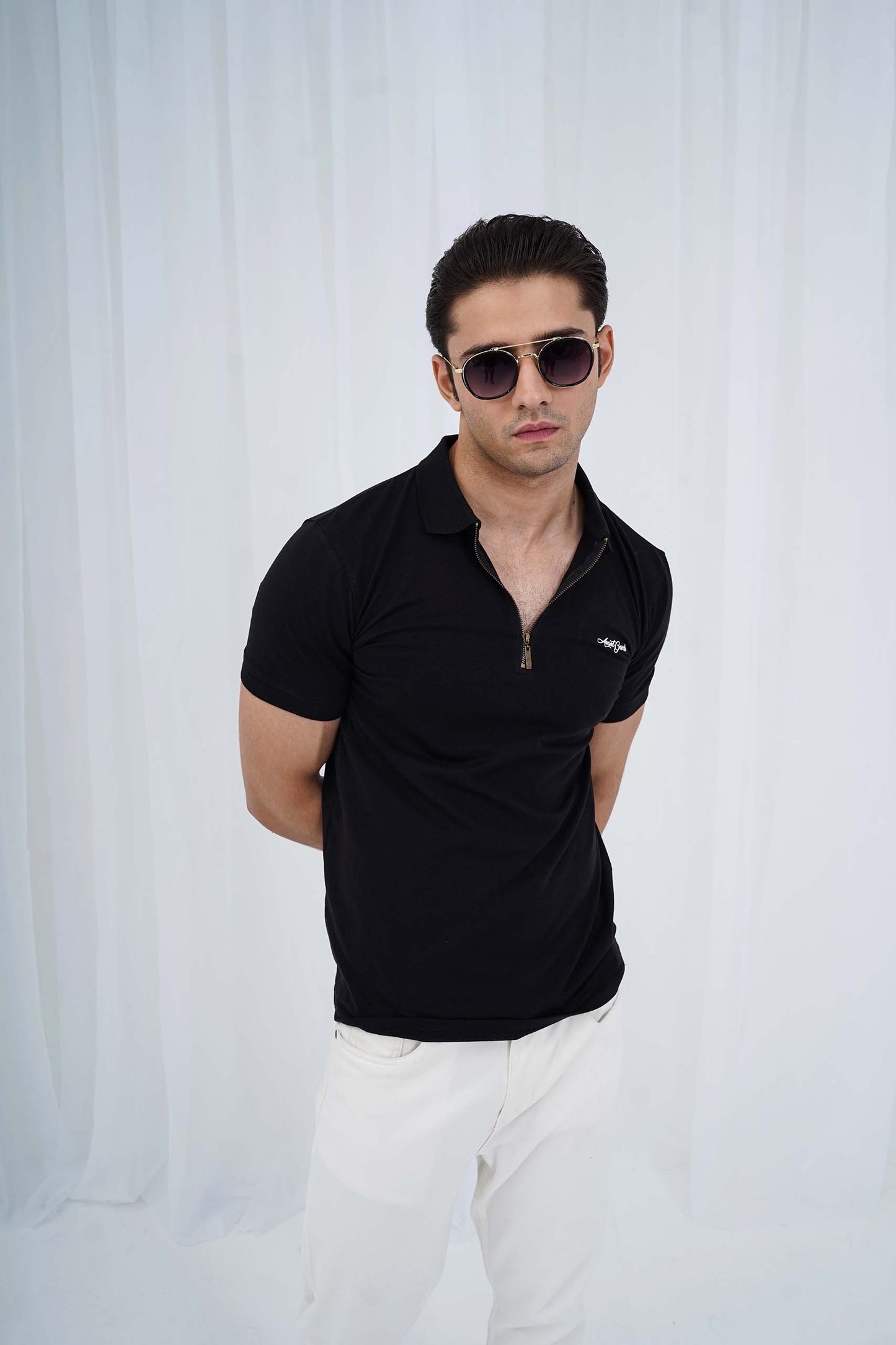 Black Zipper Flex Polo Shirt (PS034)