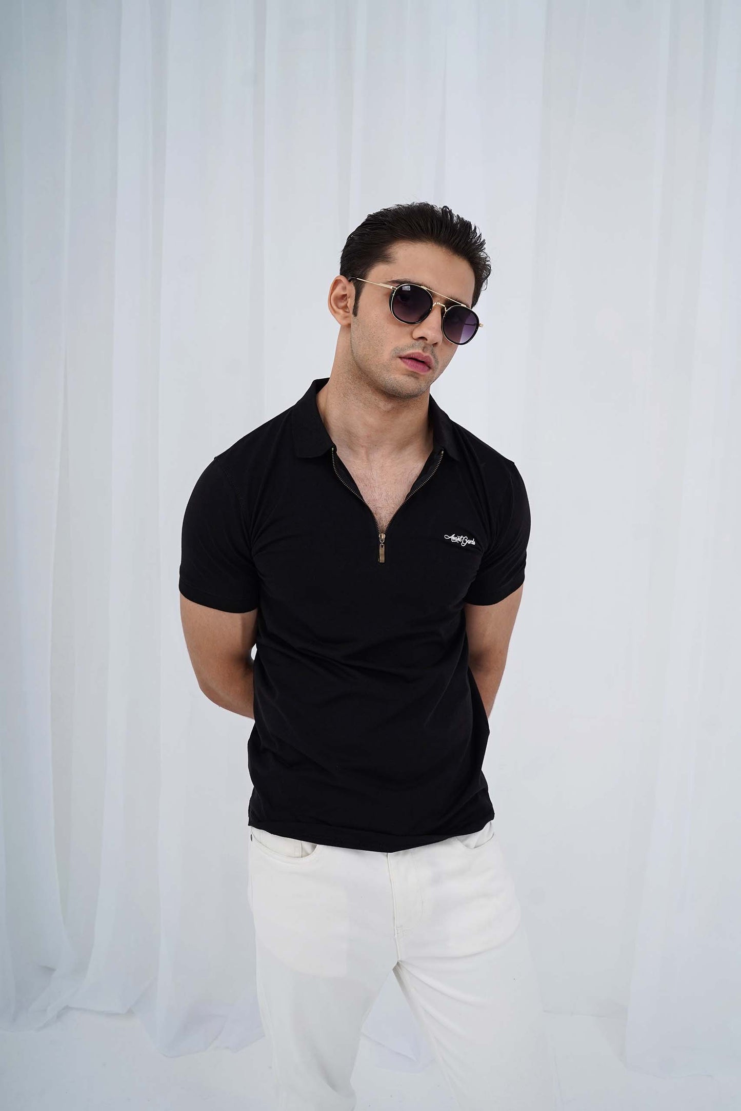 Black Zipper Flex Polo Shirt (PS034)